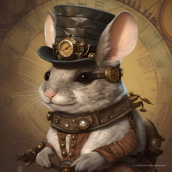Vinyl Decal Steampunk Chinchilla Figurine in Top Hat & Goggles, Unique Collectible Animal Art Decor 