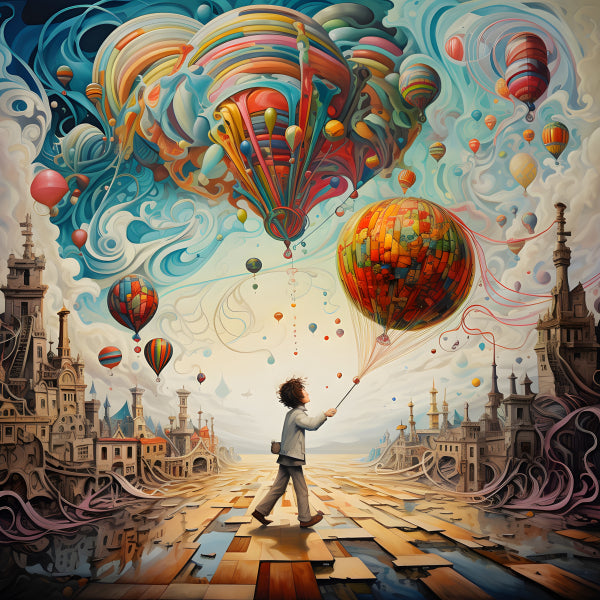 Vinyl Decal, Surreal Dreamscape Hot Air Balloon Canvas Wall Art Print, 5 x 7 or 8 x 10 Inch Unframed