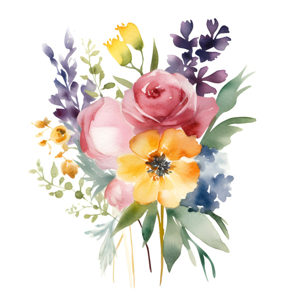 Vinyl Decal, Watercolor Floral Bouquet Wall Art Poster, 5 x 7 or 8 x 10 Inch Unframed Poster for Hom