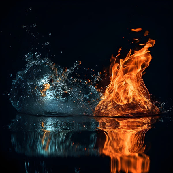 Vinyl Decal, Dynamic Fire and Water Contrast Wall Art Poster Abstract Elements Home Decor, 5 x 7 or 