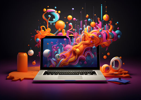 Vinyl Decal, Vibrant Digital Creativity Laptop Wall Art Poster Abstract Colorful Tech, 5 x 7 or 8 x 