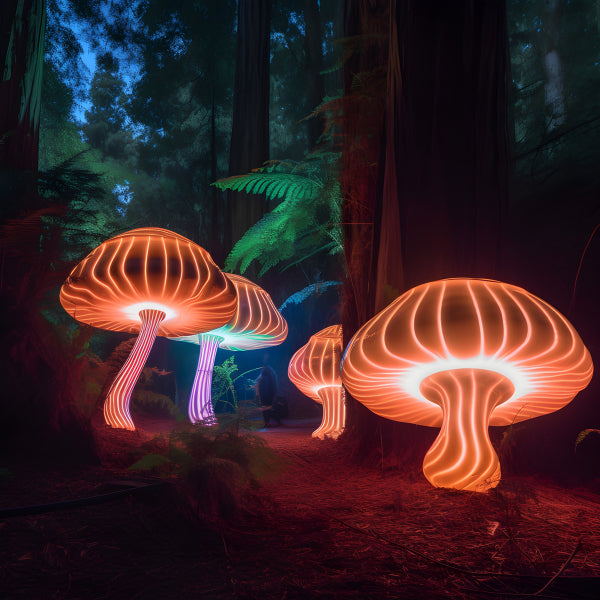 Vinyl Decal, Dreamlike Magic Fluorescent Mushroom Forest Wall Art Poster, 5 x 7 or 8 x 10 Inch Unfra