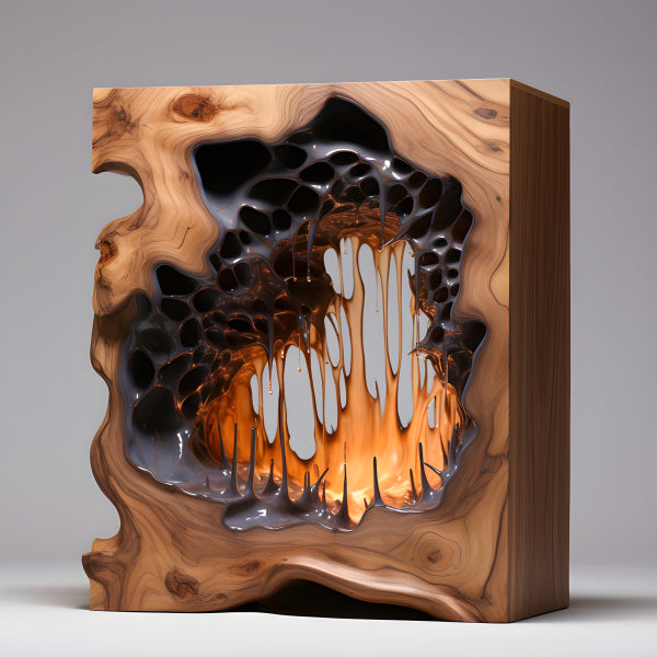 Vinyl Decal, Wood Resin Art Wall Poster Vibrant Orange Light Effect Unique Artistic Print, 5 x 7 or 