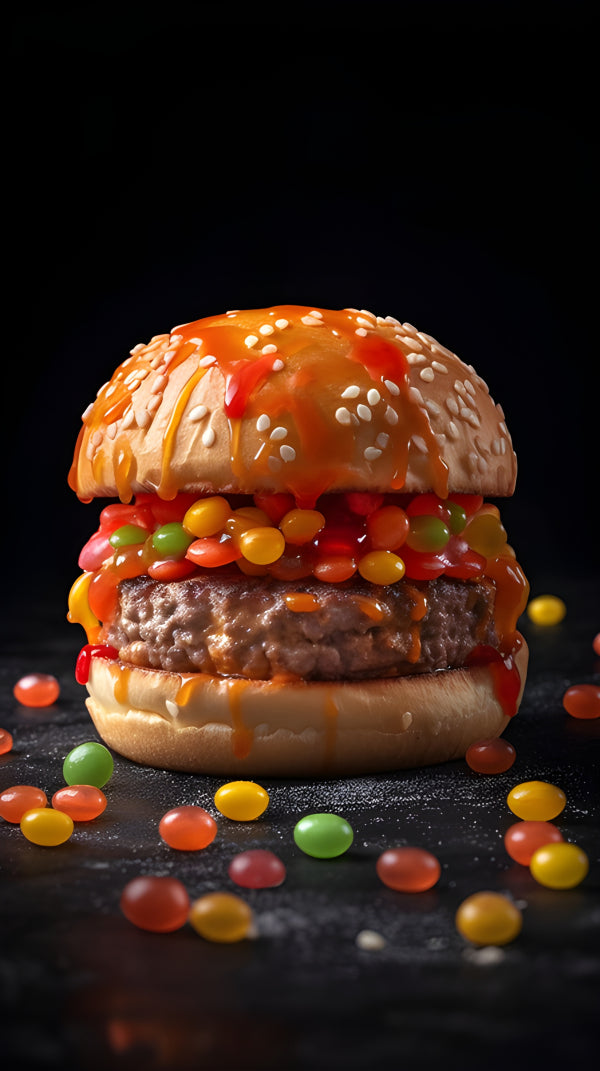 Vinyl Decal, Whimsical Candy Hamburger Kitchen Decor Unique and funny food art, 5 x 7 or 8 x 10 Inch