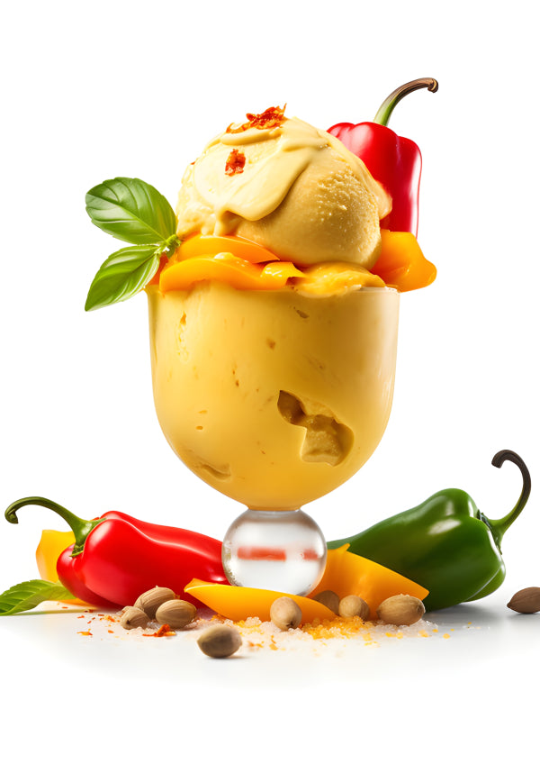 Vinyl Decal, Spicy Mango Bell Pepper Dessert Kitchen Wall Art Poster, 5 x 7 or 8 x 10 Inch Unframed 