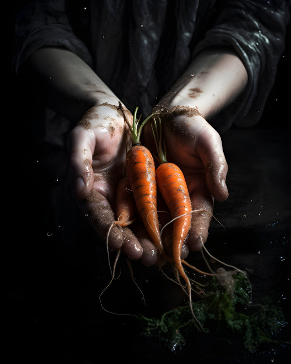 Vinyl Decal, Rustic Harvest Hands Kitchen Wall Art Print, Moody Vegetable Photography Poster, 5 x 7 