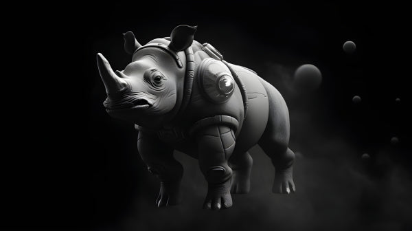 Vinyl Decal Modern Armored Rhinoceros Statue Figurine Black White Collectible Art Sculpture Powerful