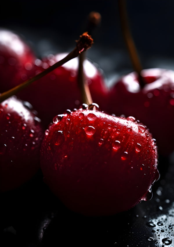 Vinyl Decal, Vibrant Red Cherry Fruit Wall Art Poster Print, Fresh Water, 5 x 7 or 8 x 10 Inch Unfra