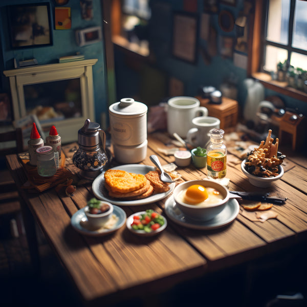 Vinyl Decal, Miniature Breakfast Scene Wall Art Print, 5 x 7 or 8 x 10 Inch Unframed Poster for Home