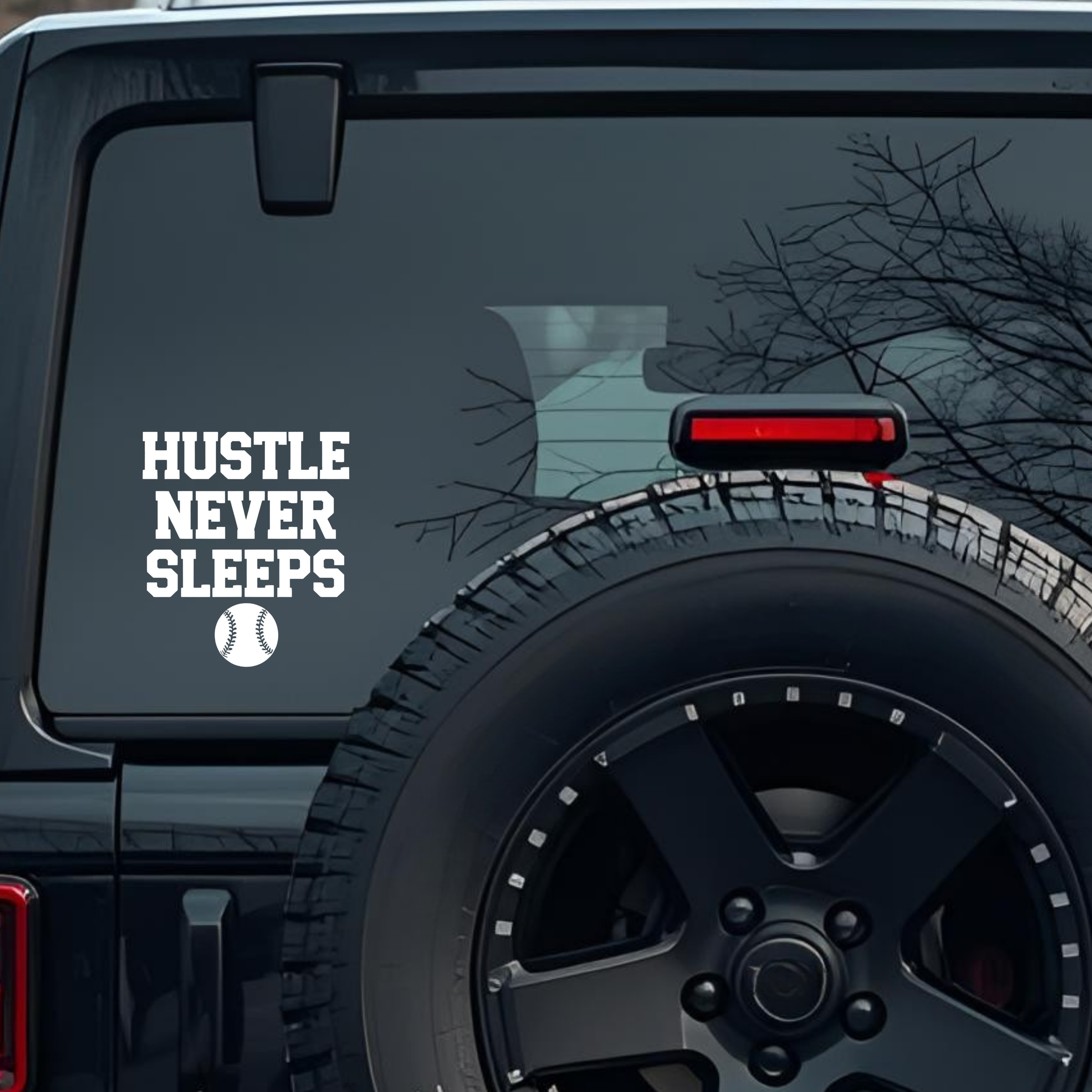 Hustle Never Sleeps Large 6 inch Premium Decal Sticker For Car Bumper Window Rear Windshield Sticker