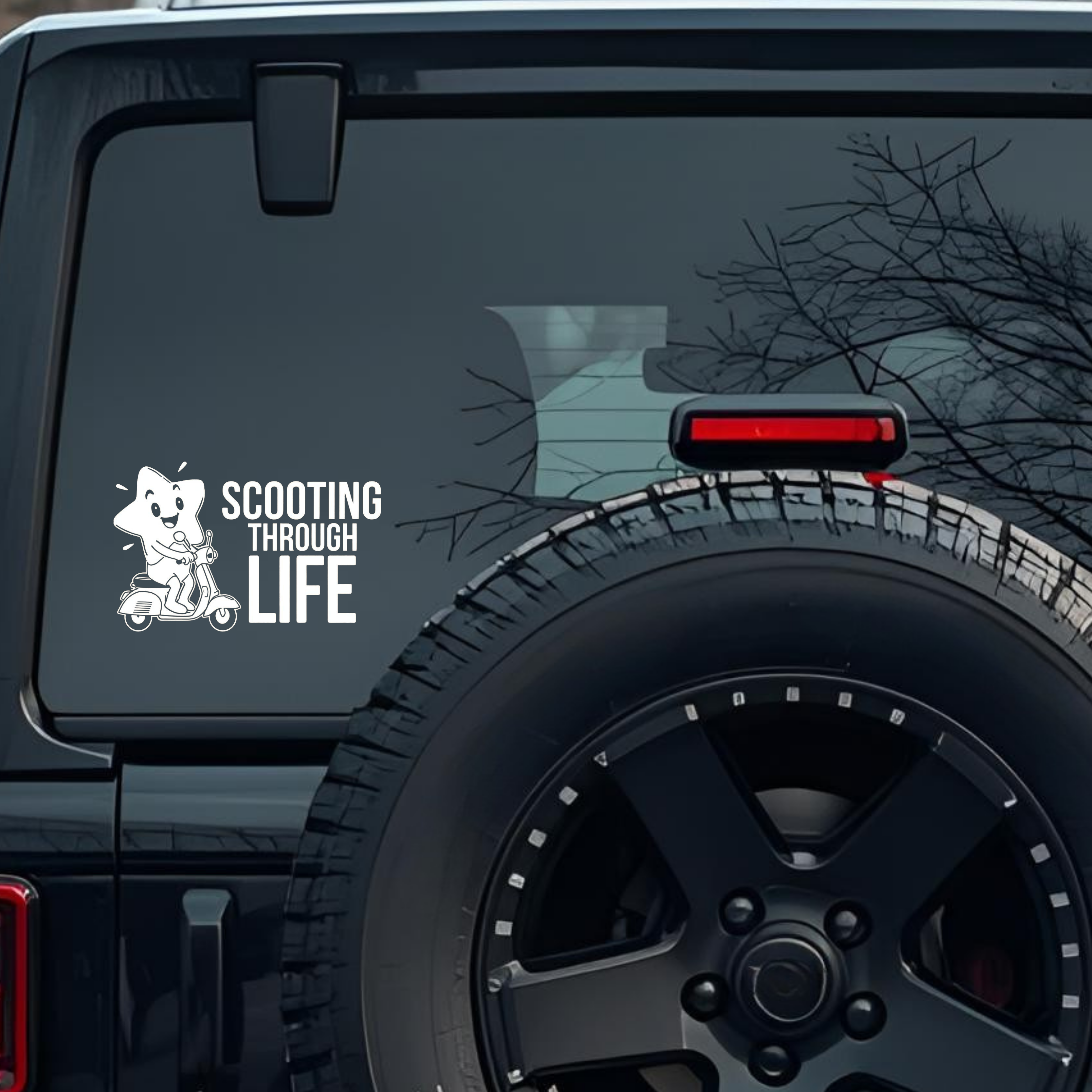 Scooting Through Life Large 6 inch Premium Decal Sticker For Car Bumper Window Rear Windshield Stick