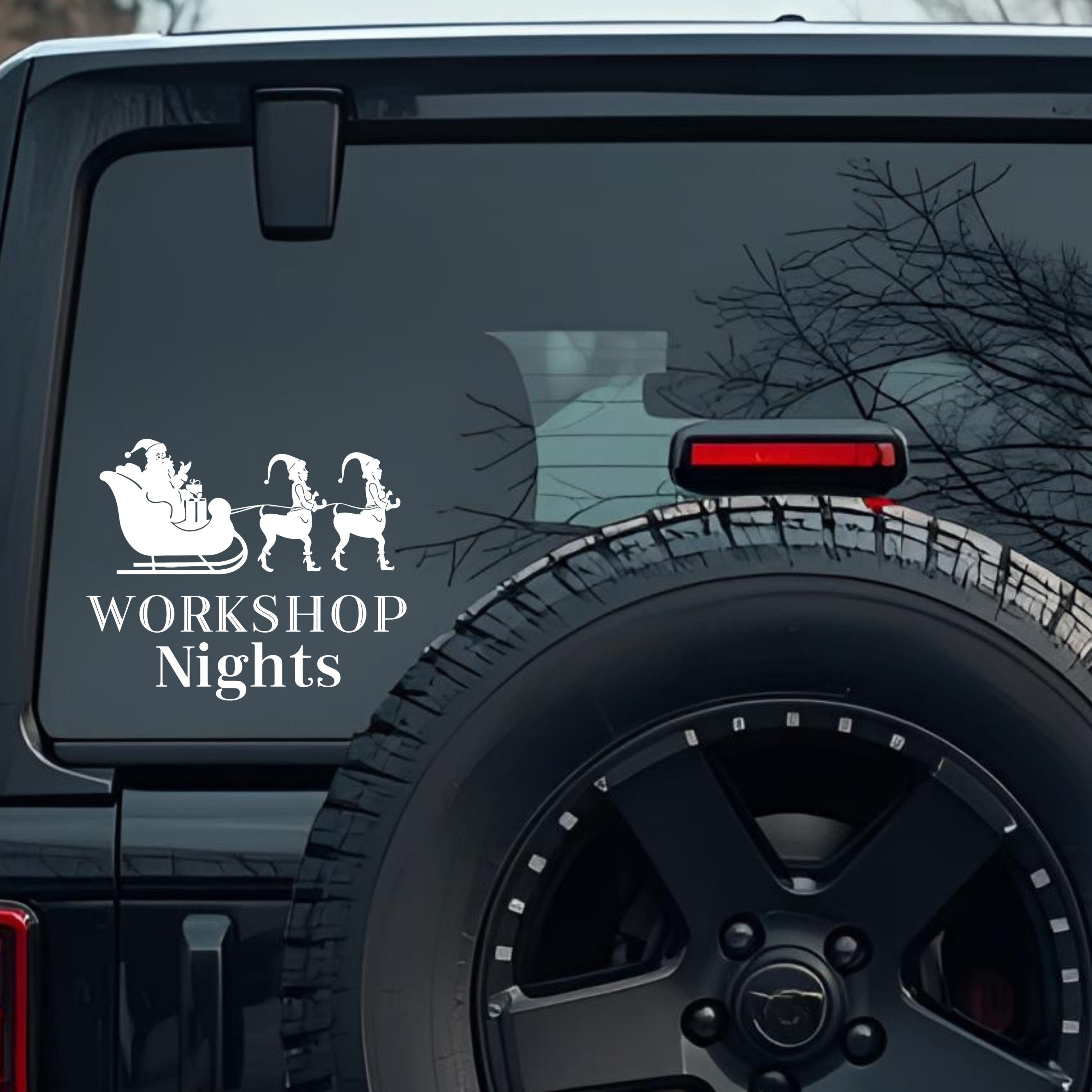 Workshop Nights, Santa's Sleigh Pulled by Centaur Elves Large 6 inch Premium Decal Sticker For Car B