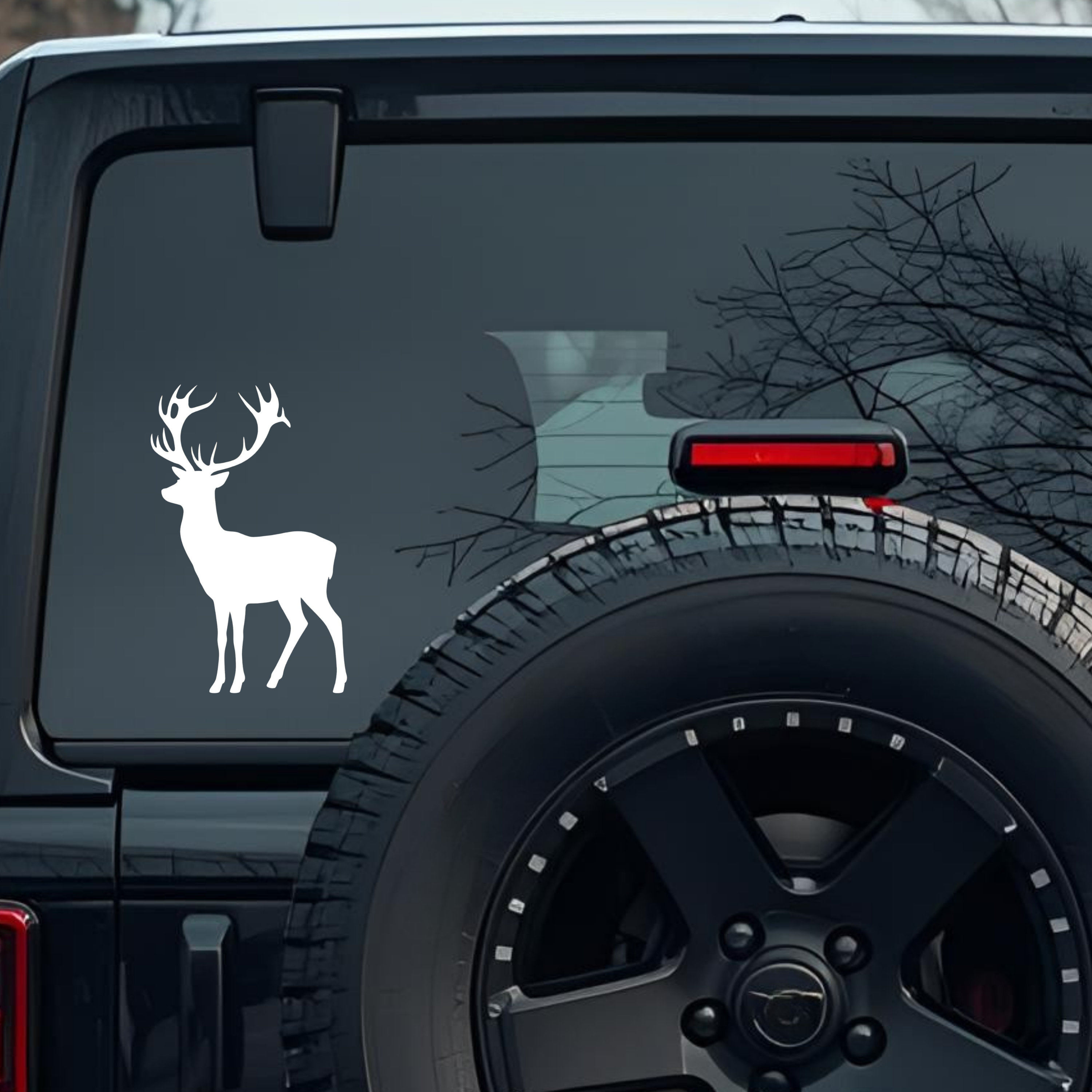 White Silhouette of a Buck Large 6 inch Premium Decal Sticker For Car Bumper Window Rear Windshield 