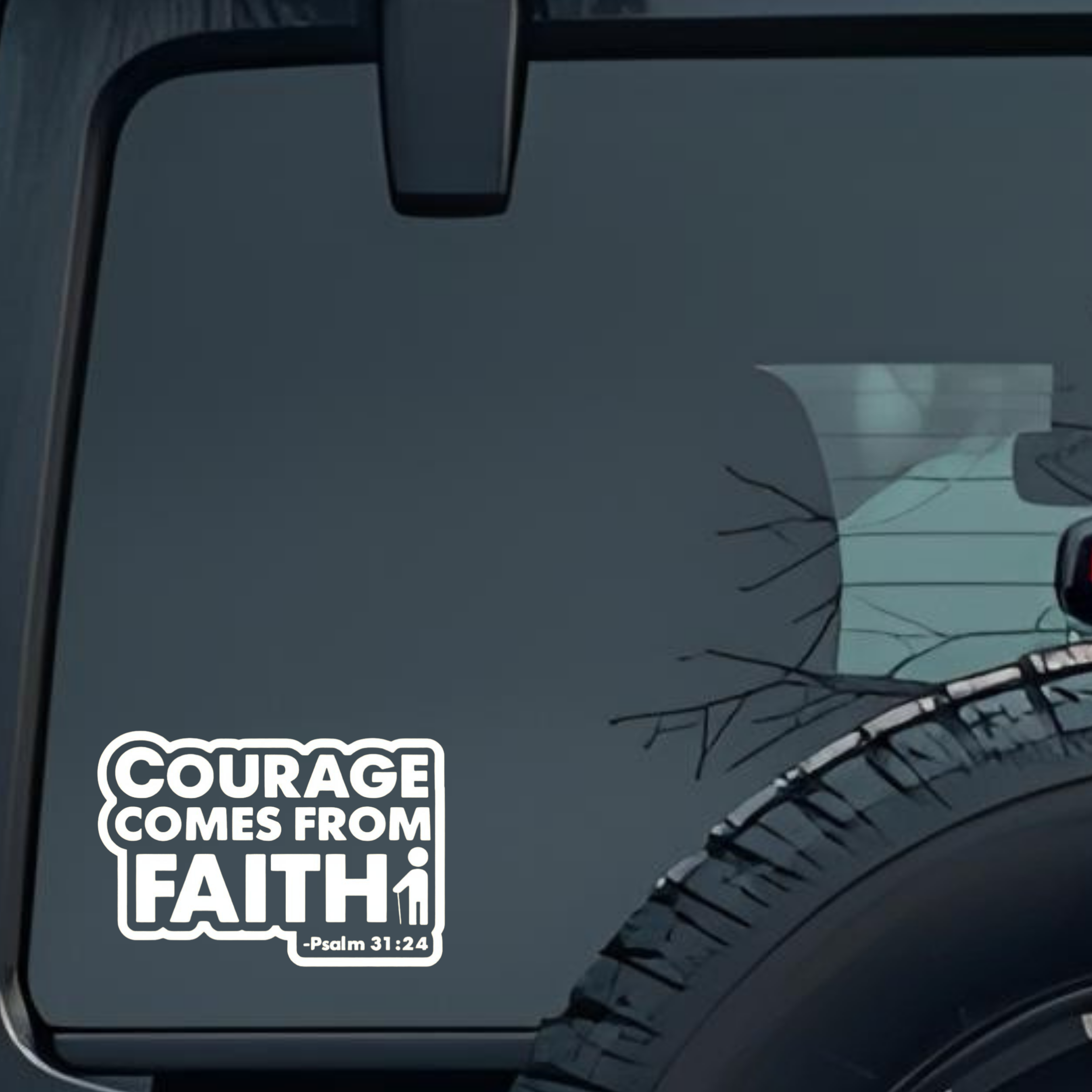 Courage Comes from Faith Large 6 inch Premium Decal Sticker For Car Bumper Window Rear Windshield St