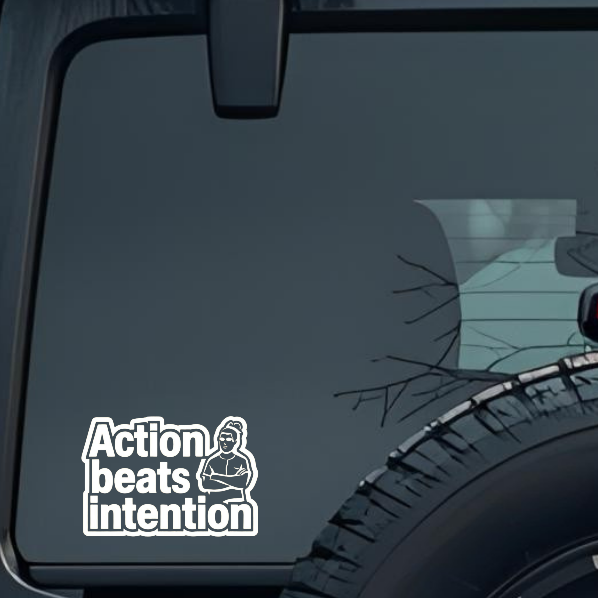 Action Beats Intention Large 6 inch Premium Decal Sticker For Car Bumper Window Rear Windshield Stic