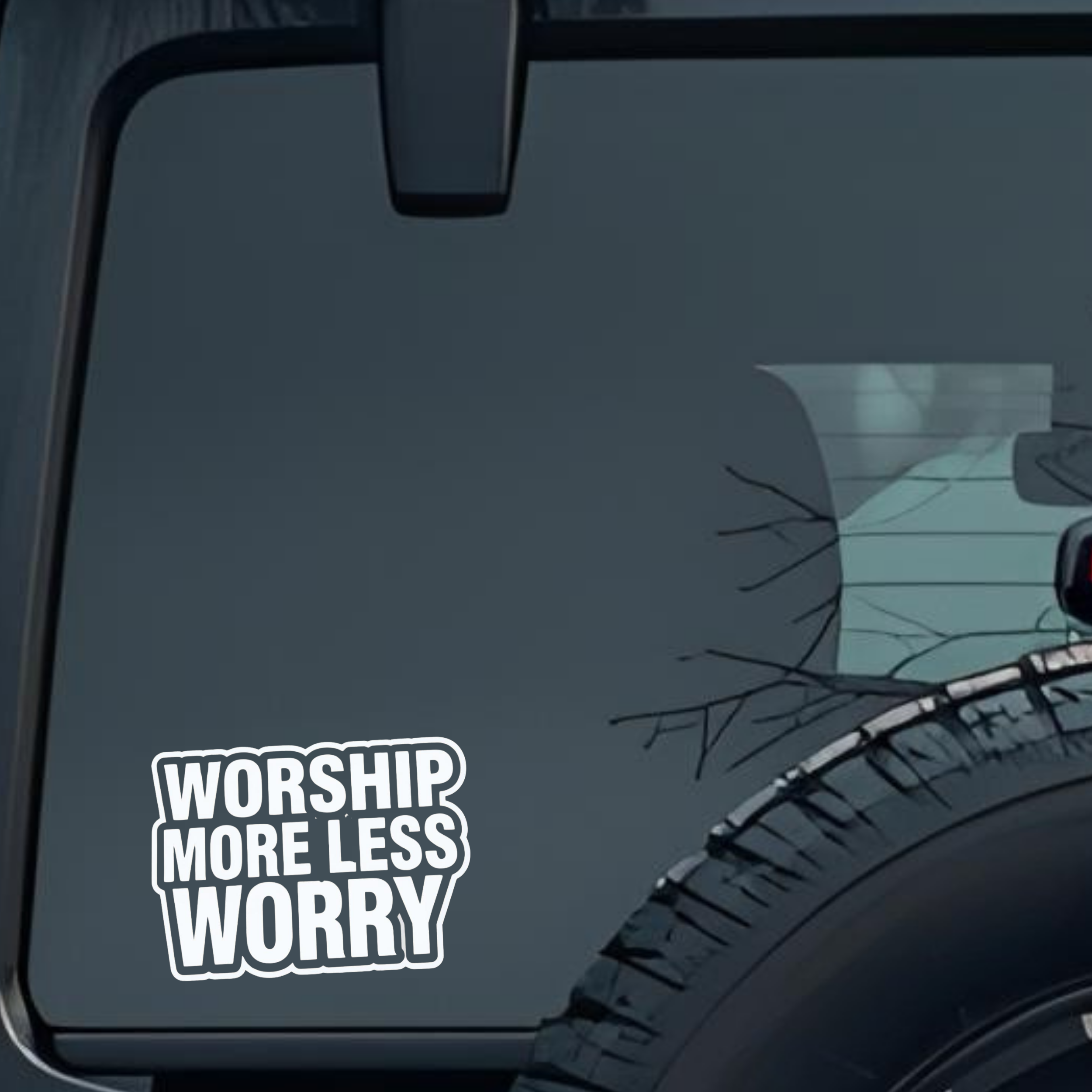 Worship More Less Worry Large 6 inch Premium Decal Sticker For Car Bumper Window Rear Windshield Sti