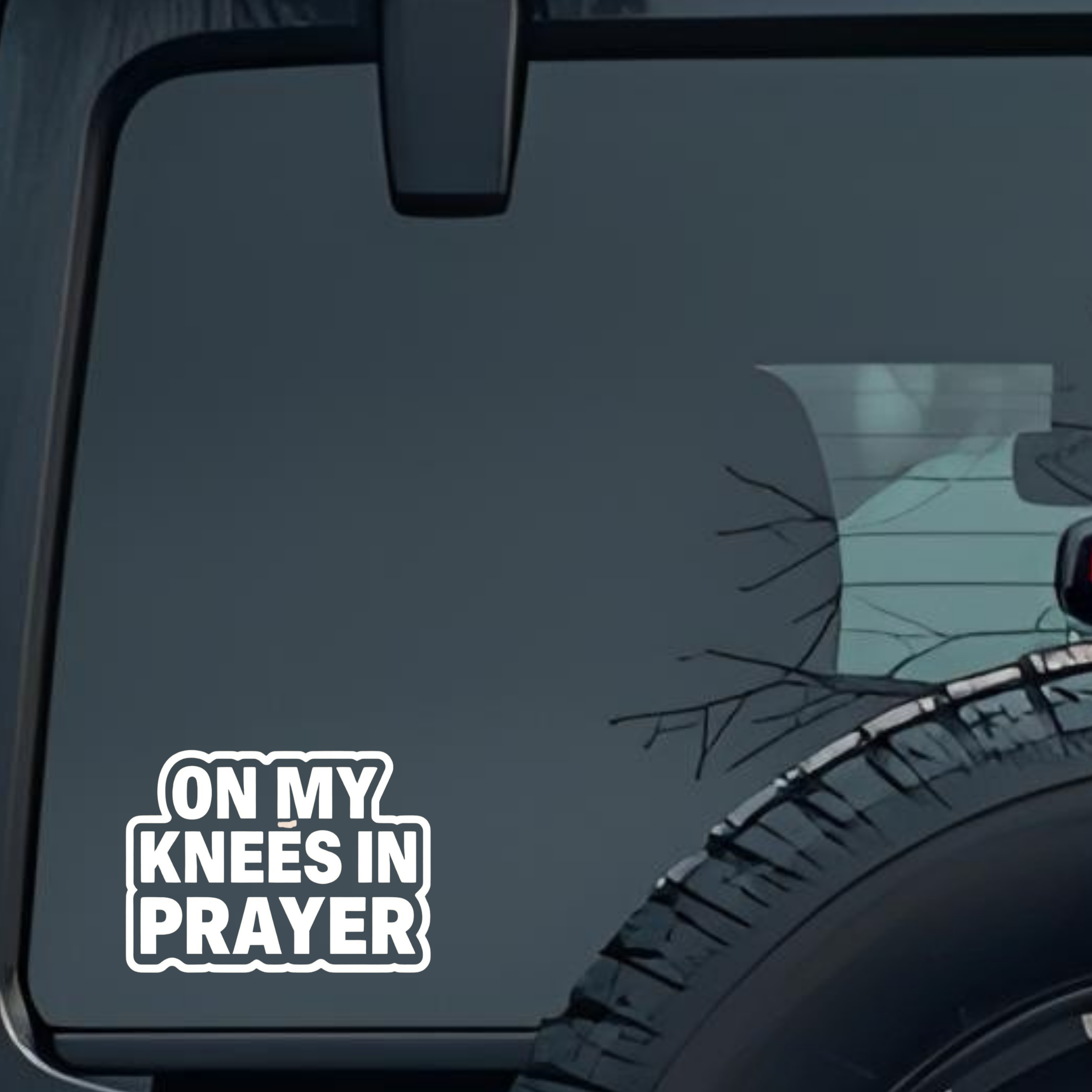 on My Knewss in Prayer Large 6 inch Premium Decal Sticker For Car Bumper Window Rear Windshield Stic