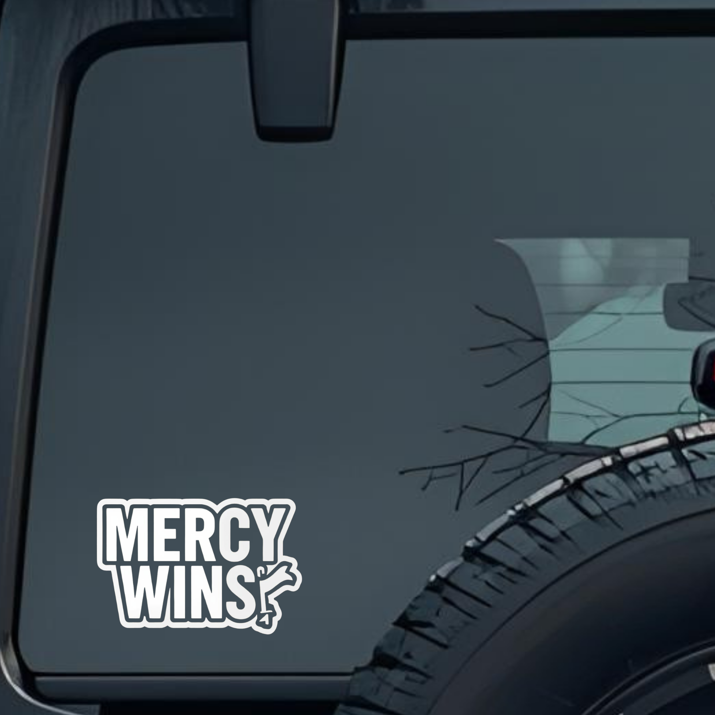 Mercy Wins Large 6 inch Premium Decal Sticker For Car Bumper Window Rear Windshield Stickers, Warnin