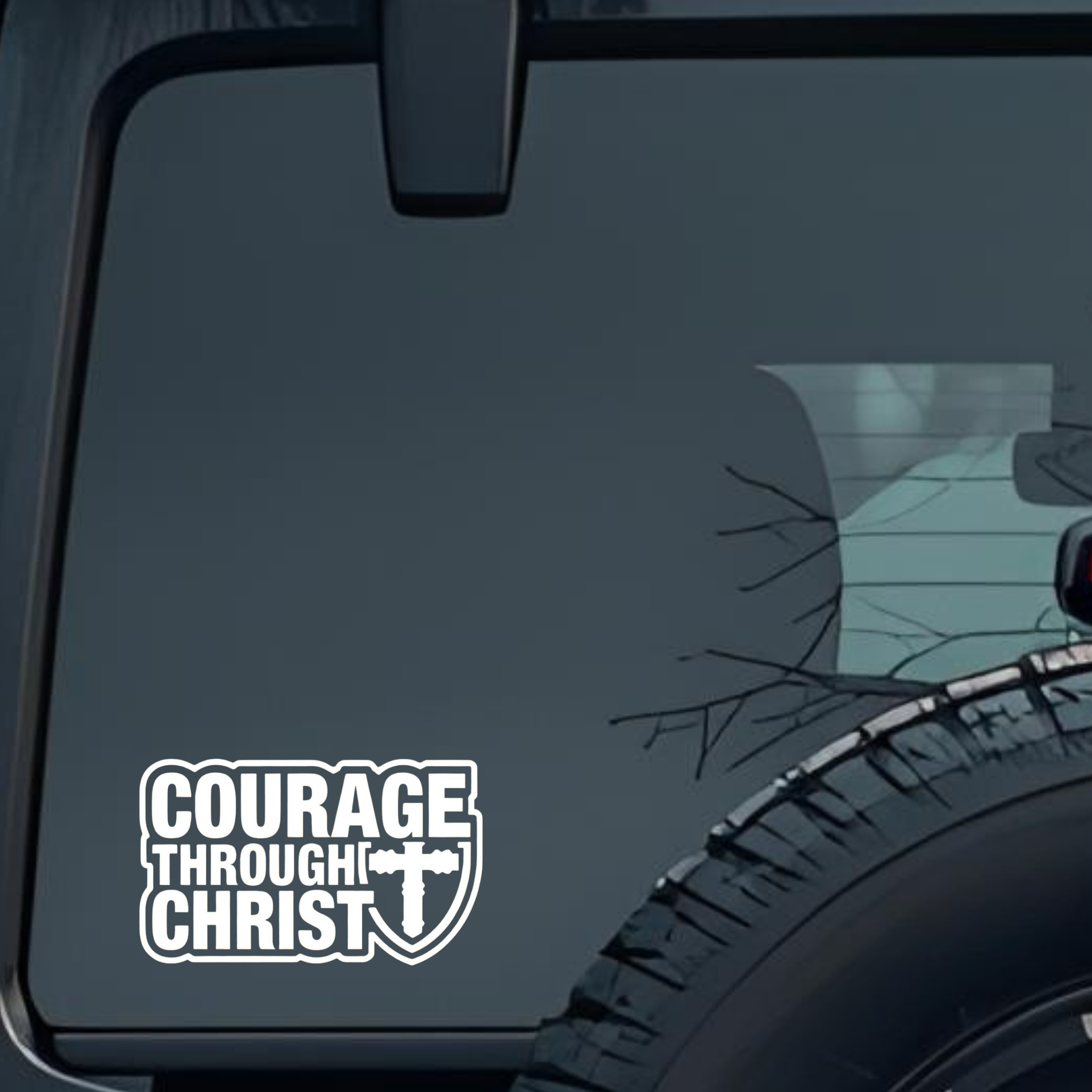 Courage Through Christ Large 6 inch Premium Decal Sticker For Car Bumper Window Rear Windshield Stic