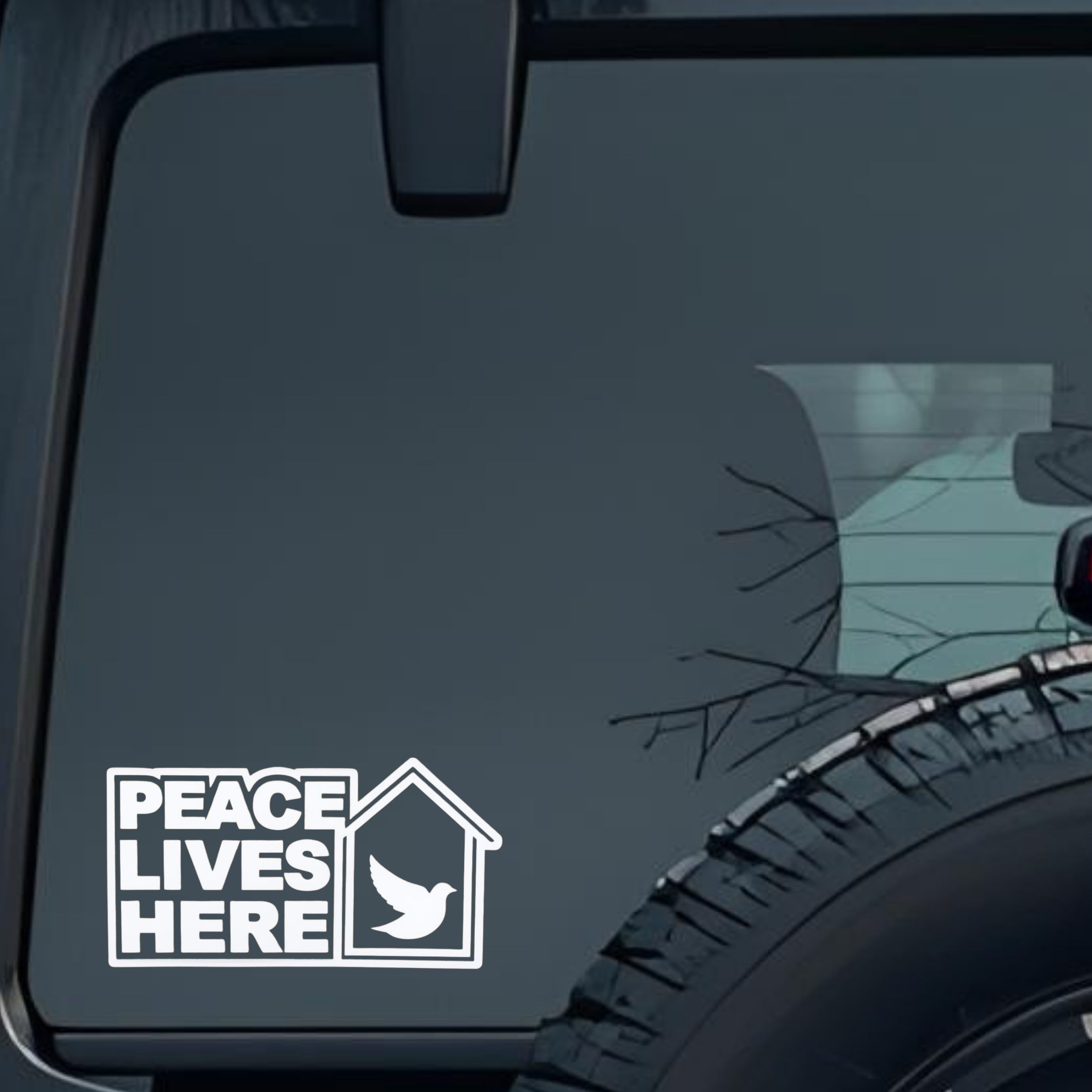 Peace Lives Here Large 6 inch Premium Decal Sticker For Car Bumper Window Rear Windshield Stickers, 