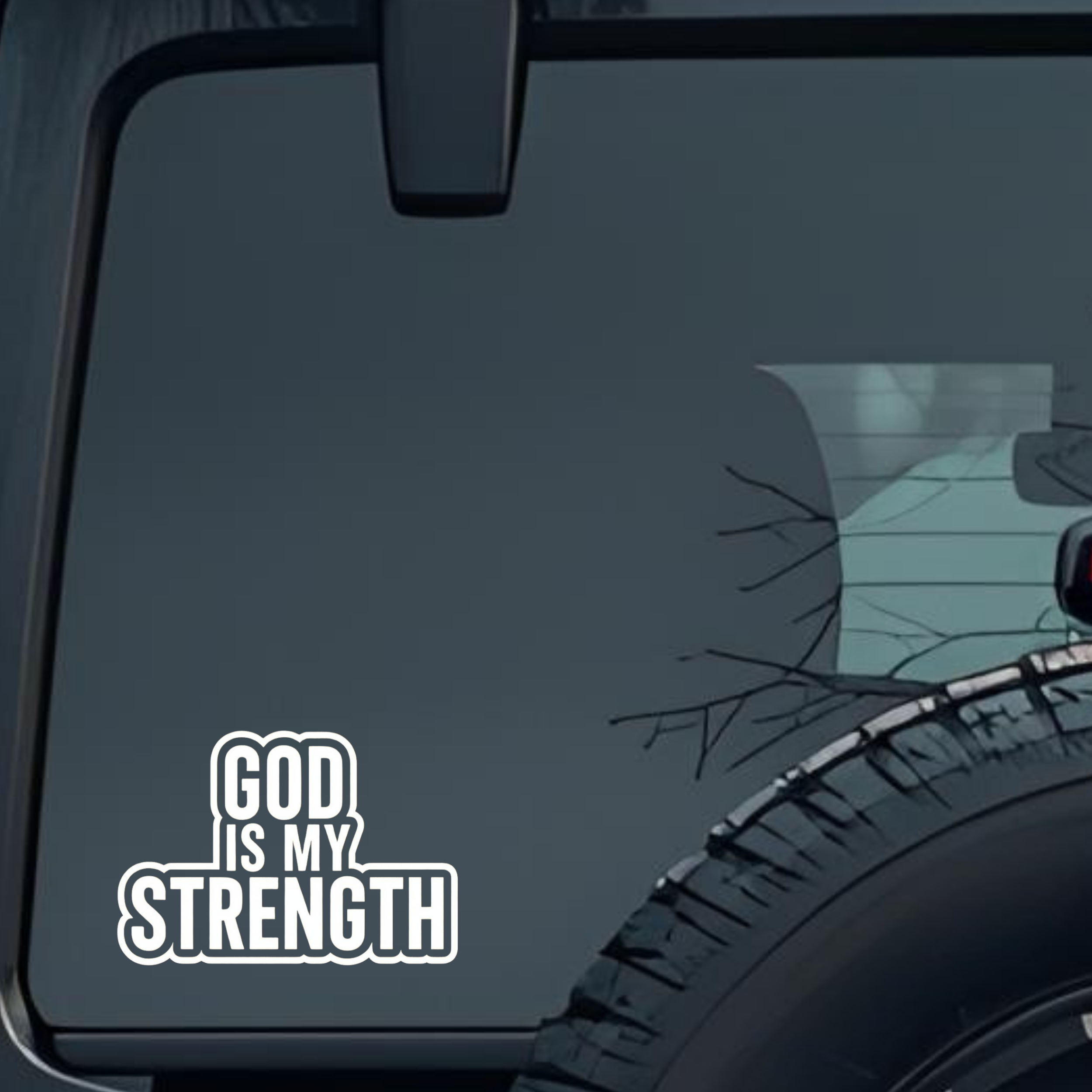 God Is My Strength. Large 6 inch Premium Decal Sticker For Car Bumper Window Rear Windshield Sticker