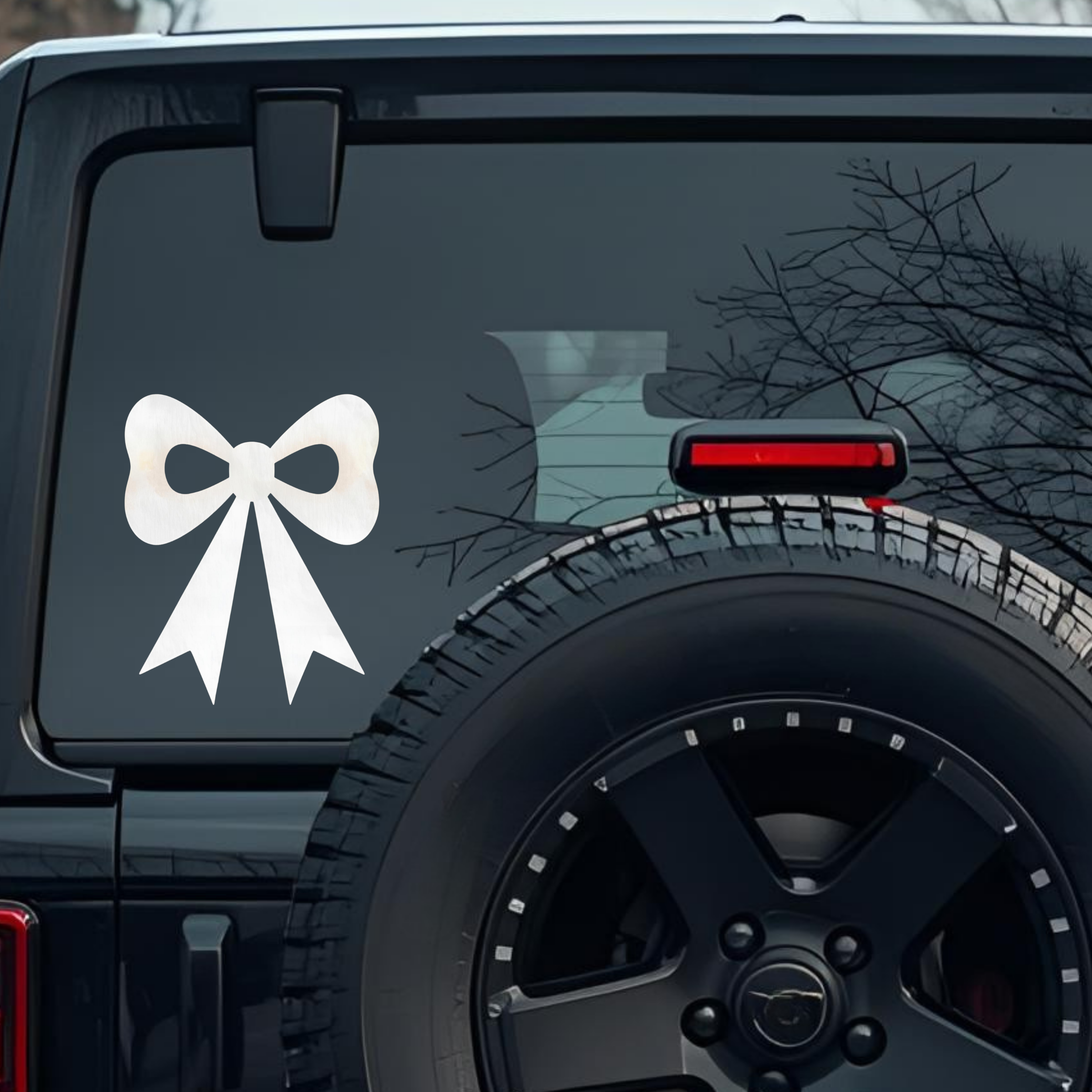 White Silhouette Ribbon Bow Large 6 inch Premium Decal Sticker For Car Bumper Window Rear Windshield