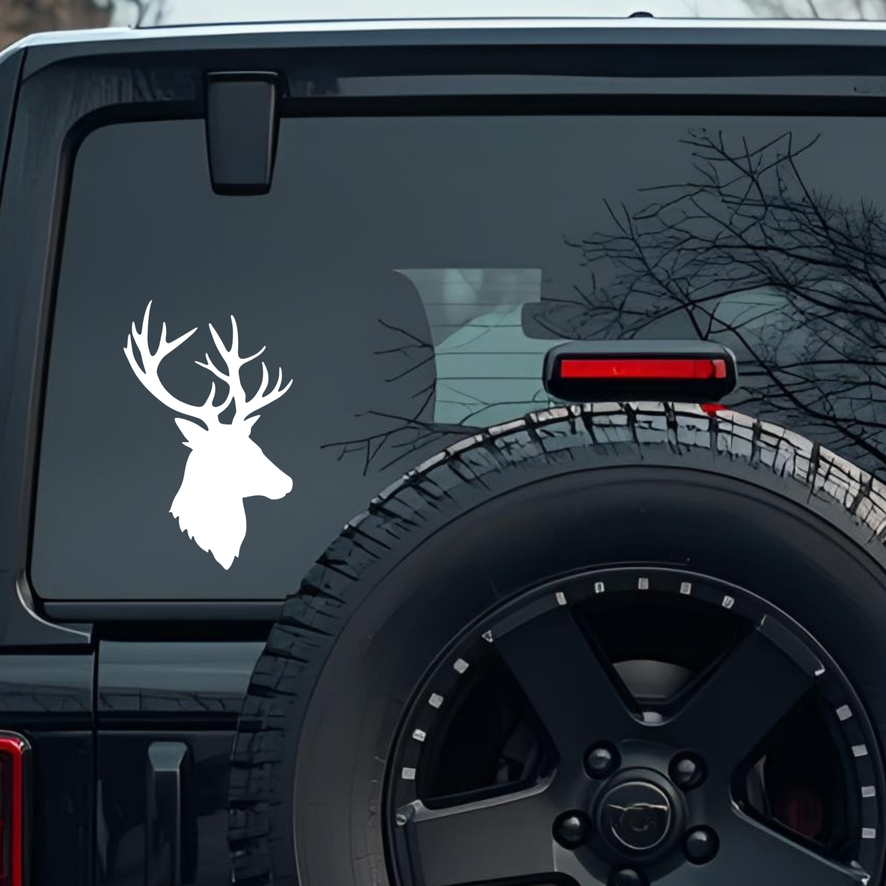 White Deer Head Silhouette Large 6 inch Premium Decal Sticker For Car Bumper Window Rear Windshield 