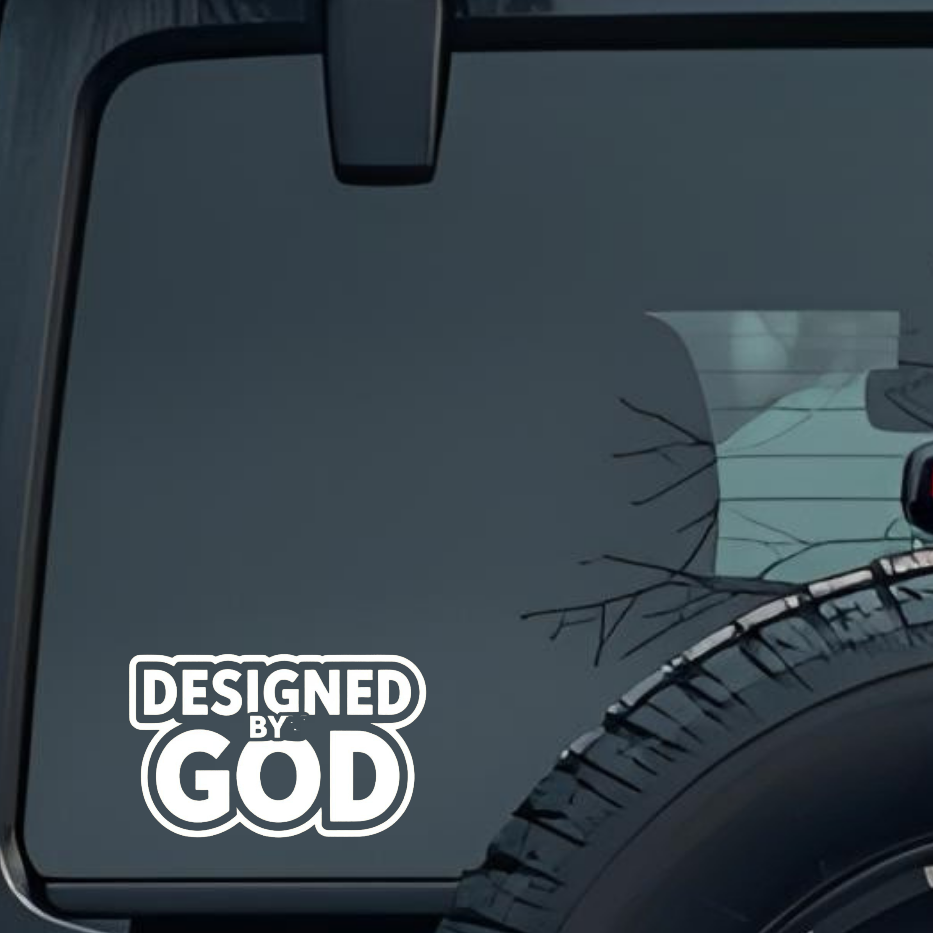 Designed by God Large 6 inch Premium Decal Sticker For Car Bumper Window Rear Windshield Stickers, W