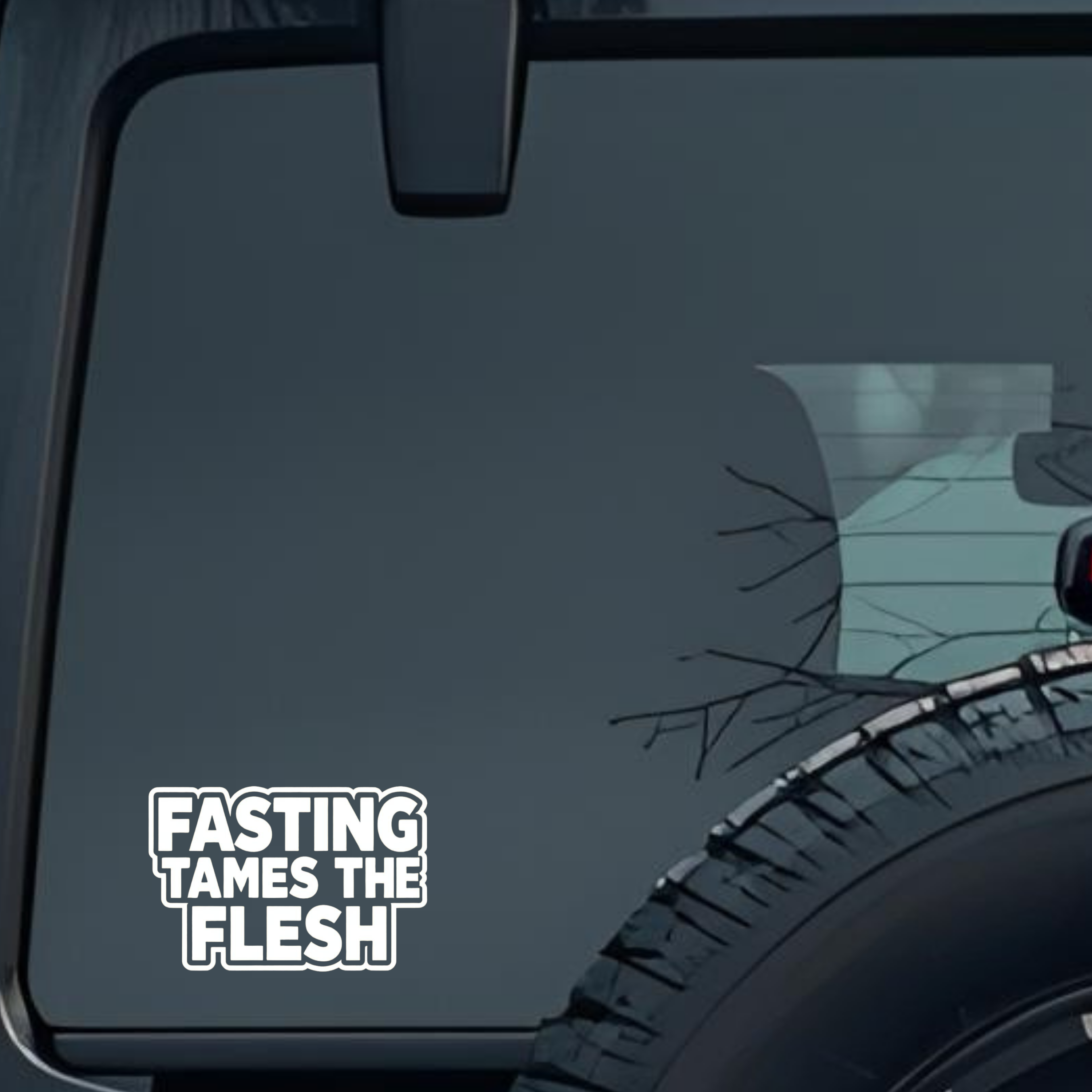 Fasting Tames the Flesh Large 6 inch Premium Decal Sticker For Car Bumper Window Rear Windshield Sti