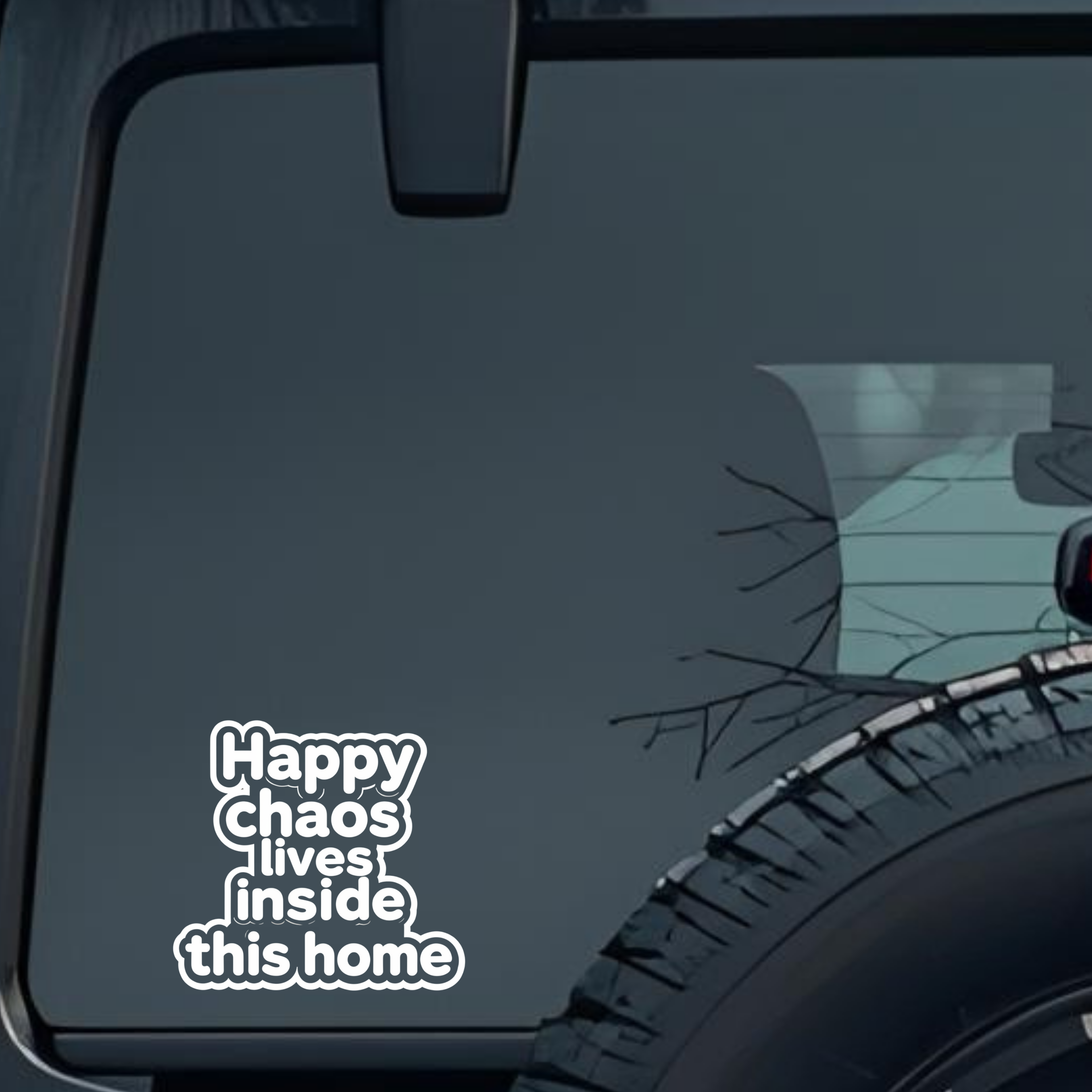 Happy Chaos Lives Inside This Home Large 6 inch Premium Decal Sticker For Car Bumper Window Rear Win