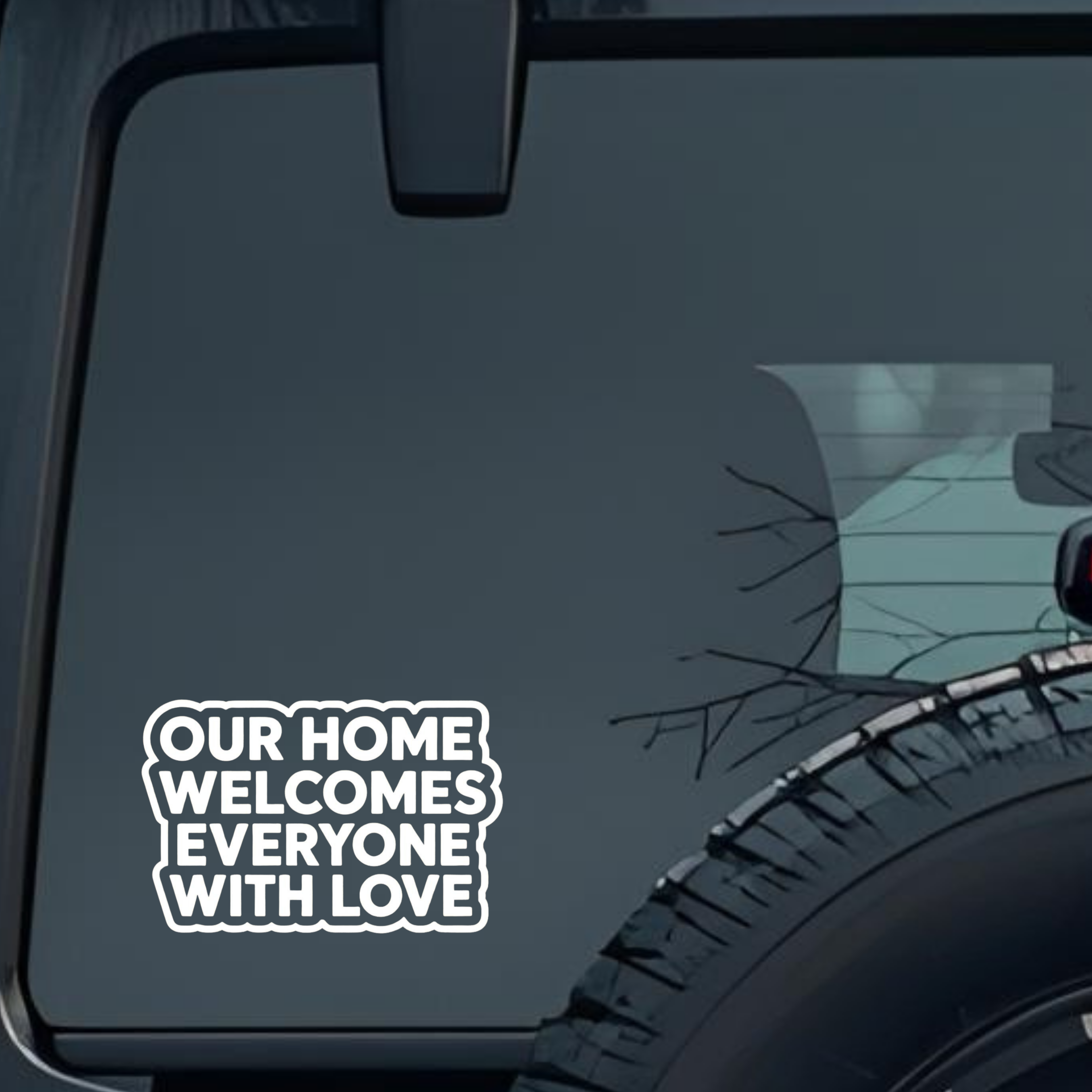 Our Home Welcomes Everyone with Love Large 6 inch Premium Decal Sticker For Car Bumper Window Rear W