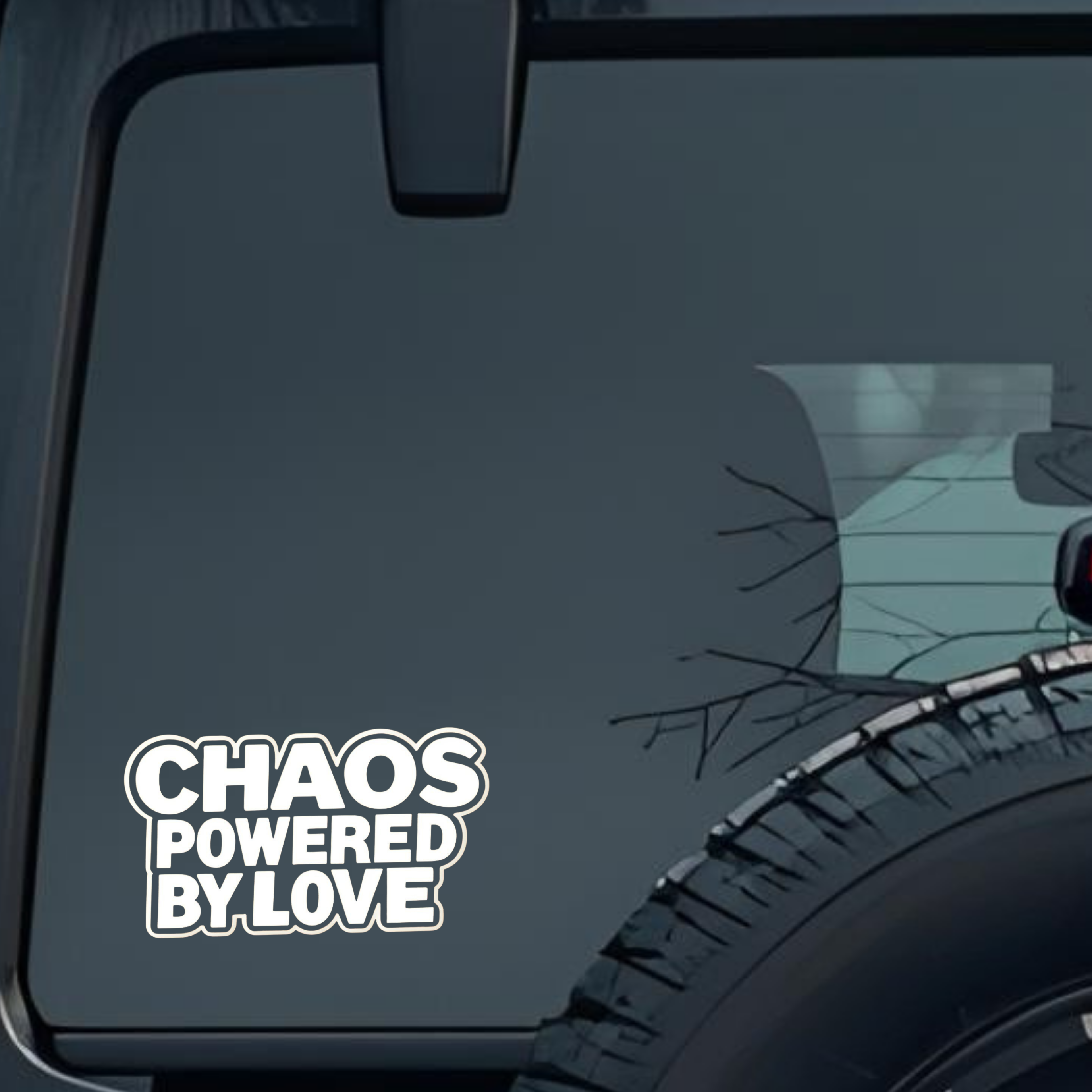 Chaos Powered by Love Large 6 inch Premium Decal Sticker For Car Bumper Window Rear Windshield Stick