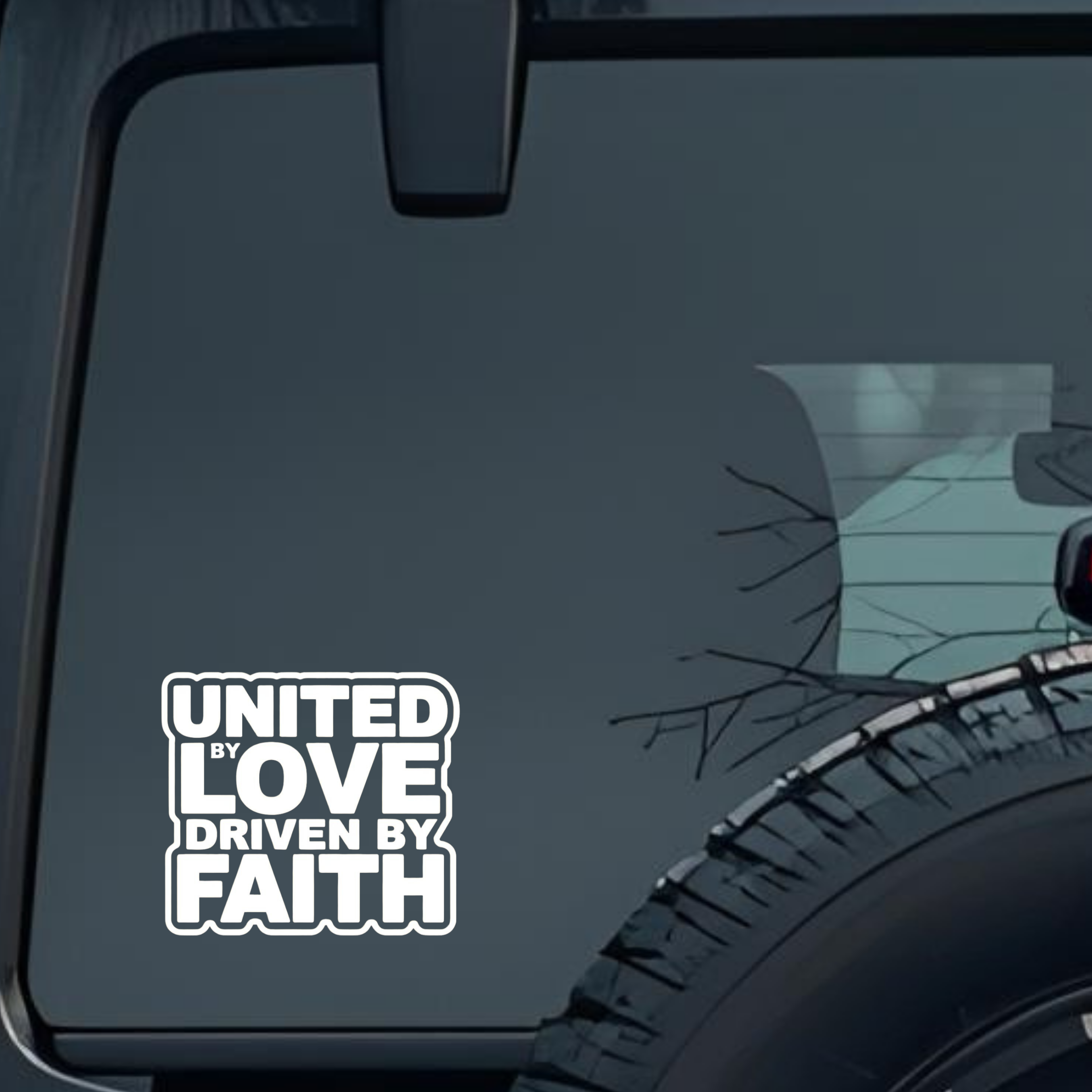 United by Love Driven by Faith Large 6 inch Premium Decal Sticker For Car Bumper Window Rear Windshi