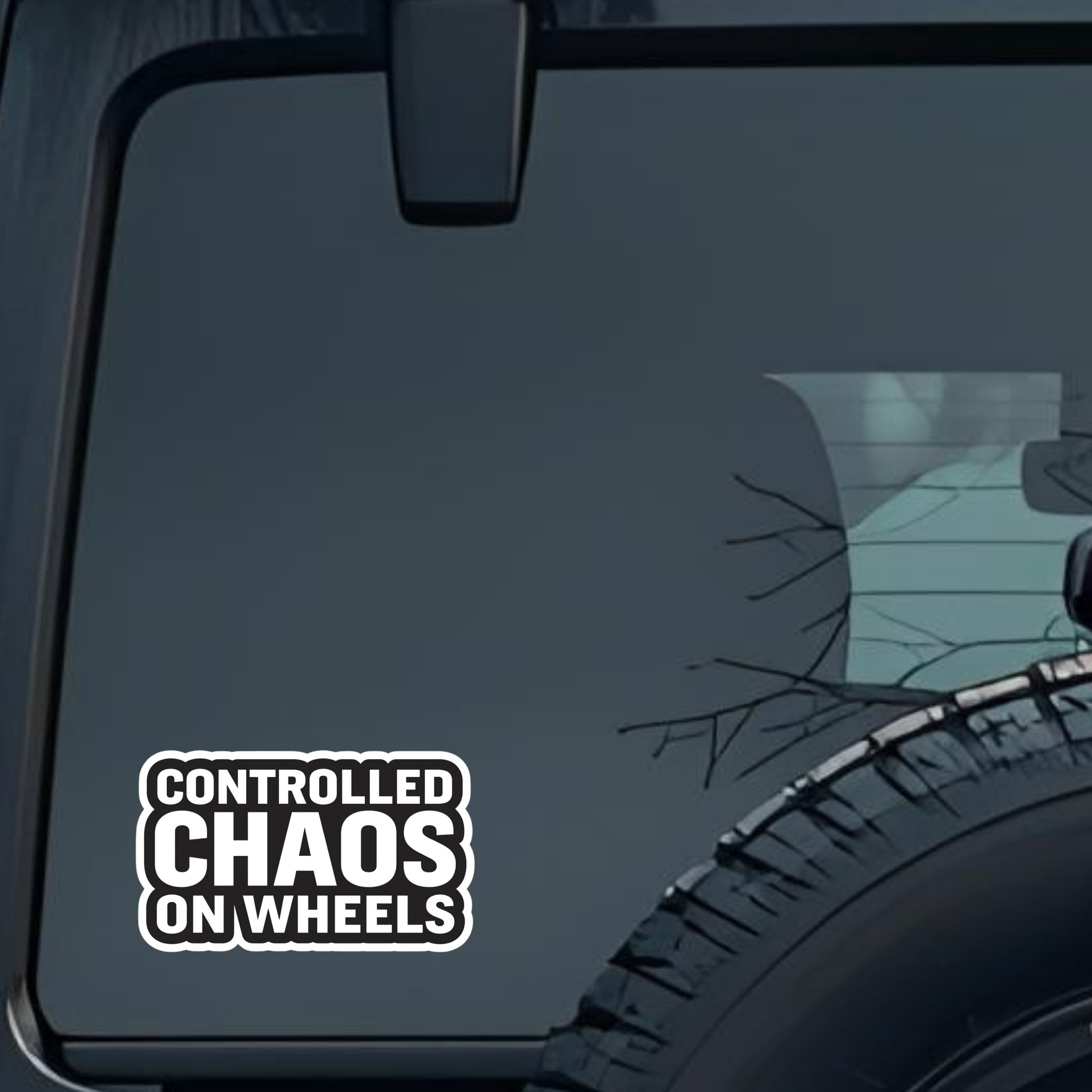 Controlled Chaos on Wheels Large 6 inch Premium Decal Sticker For Car Bumper Window Rear Windshield 