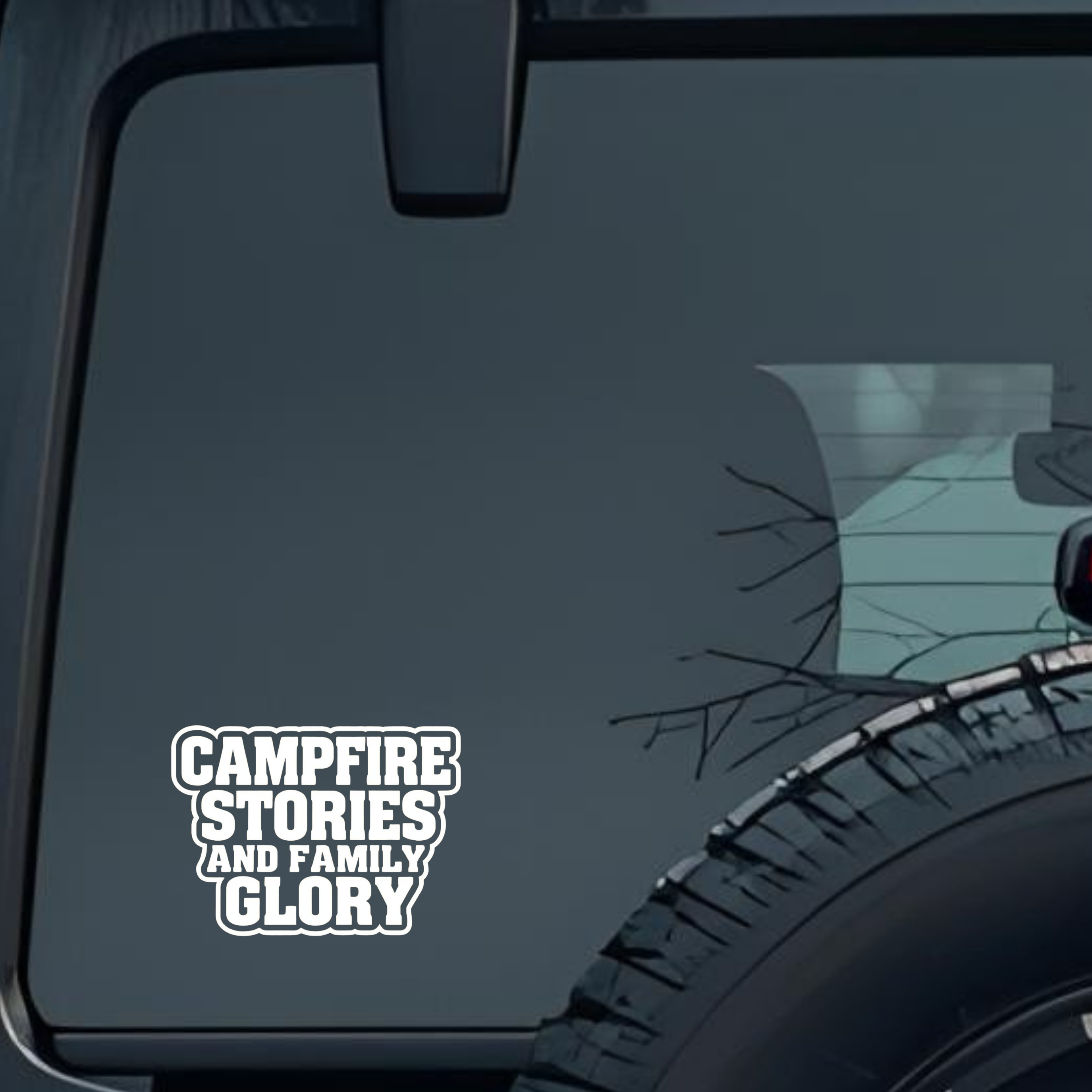 Campfire Stories and Family Glory Large 6 inch Premium Decal Sticker For Car Bumper Window Rear Wind