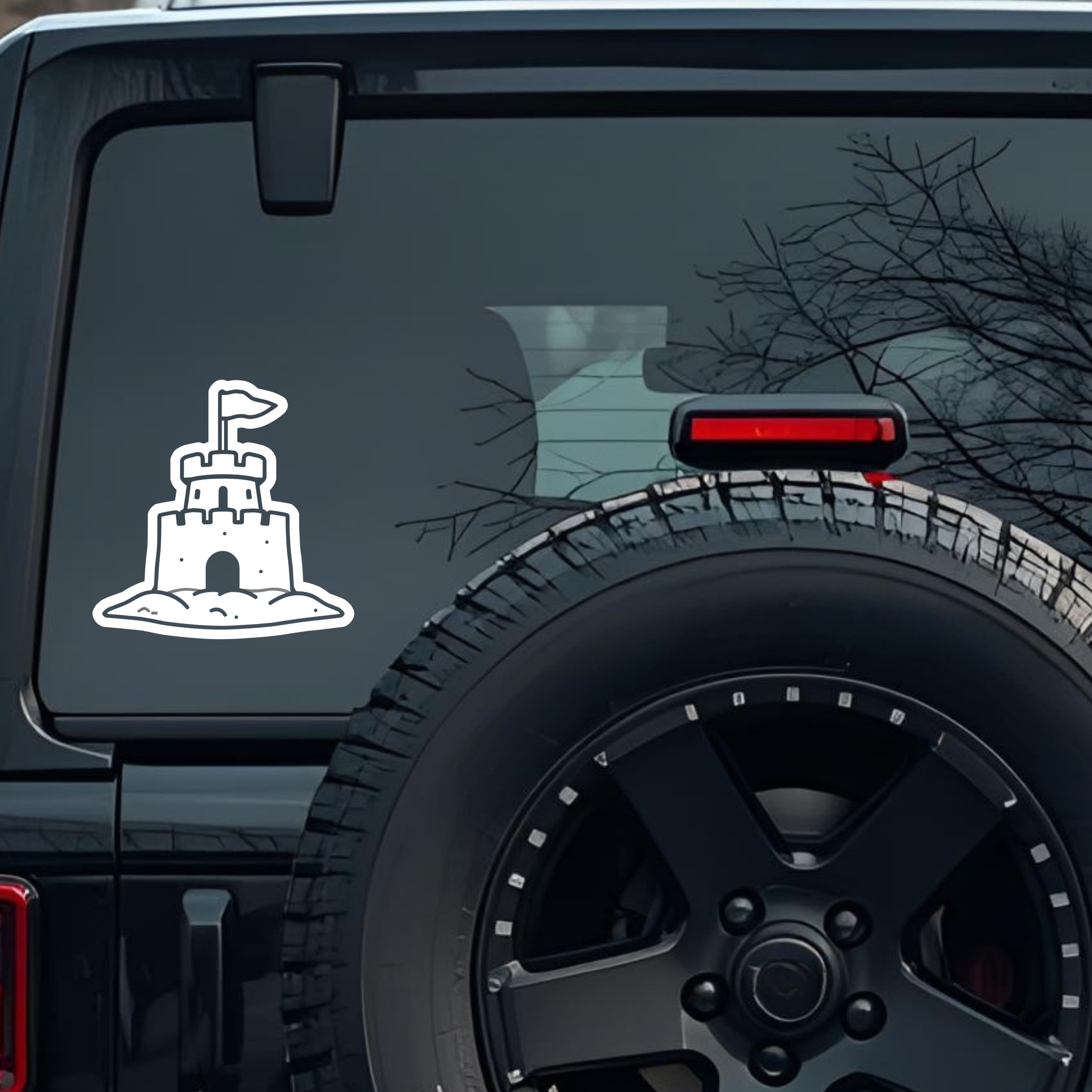 Sandcastle with a Waving Flag on Top Large 6 inch Premium Decal Sticker For Car Bumper Window Rear W