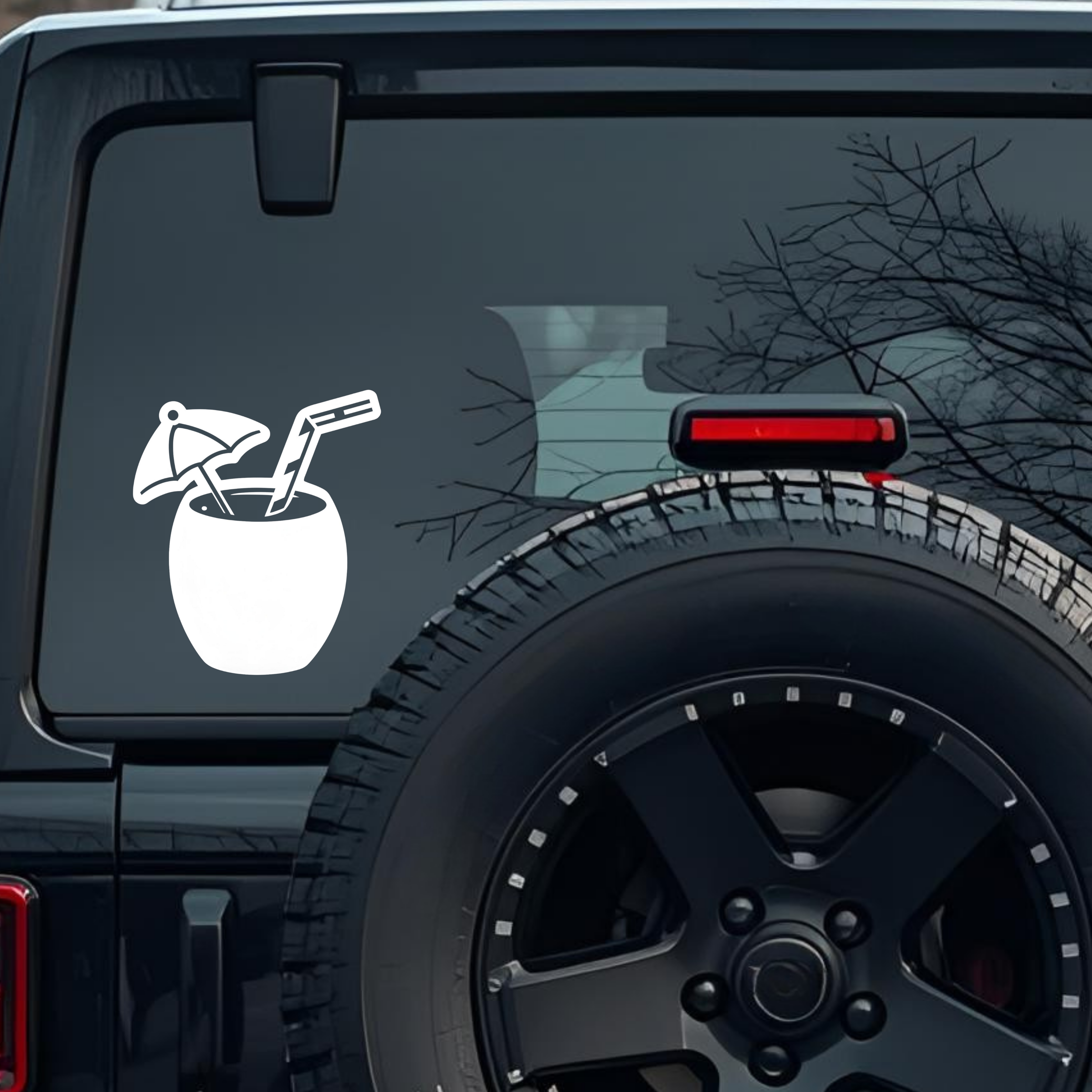 Cup Featuring a Straw & Small Cocktail Umbrella Large 6 inch Premium Decal Sticker For Car Bumper Wi