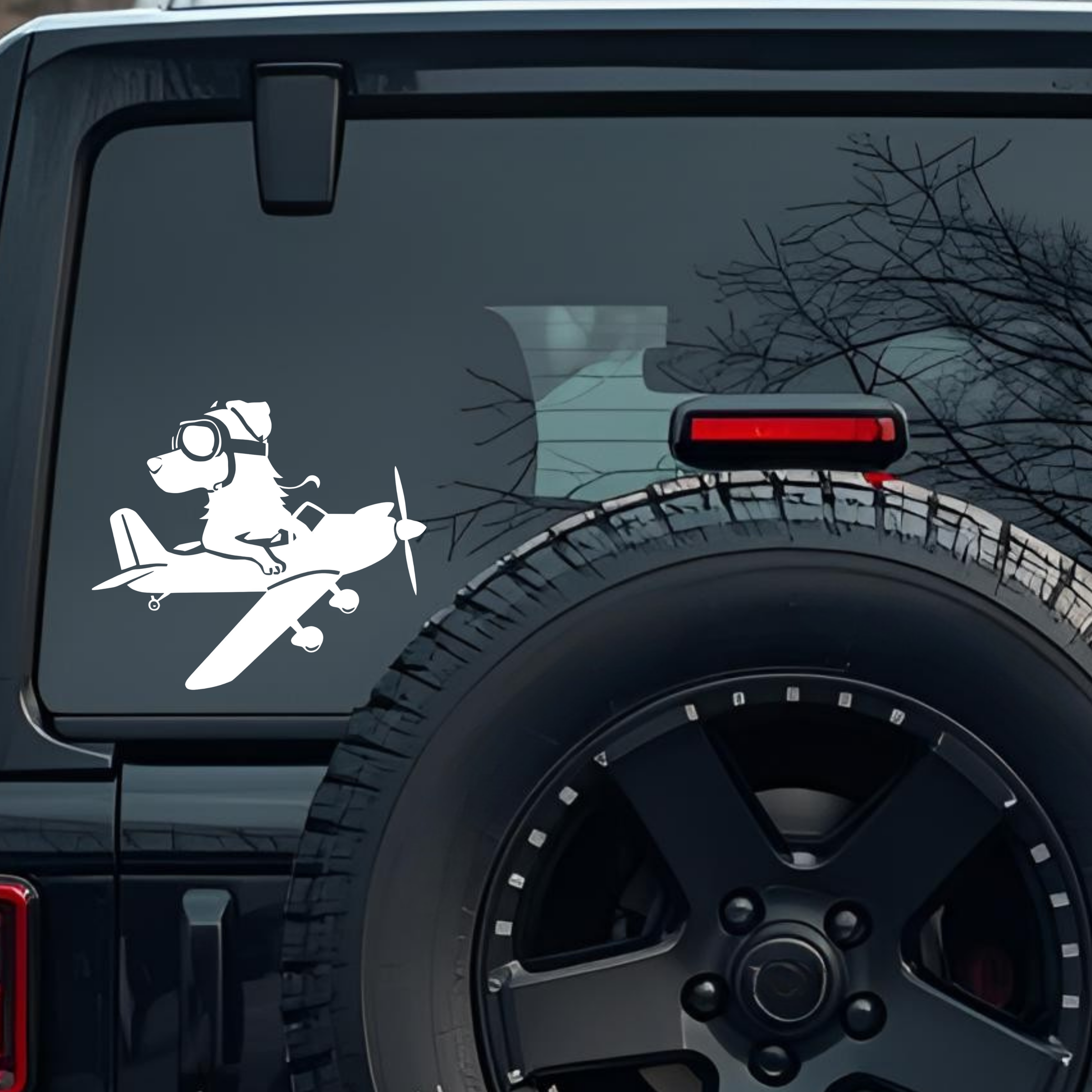 Dog Wearing Aviator Goggles & Pilot Hat While Flying Large 6 inch Premium Decal Sticker For Car Bump
