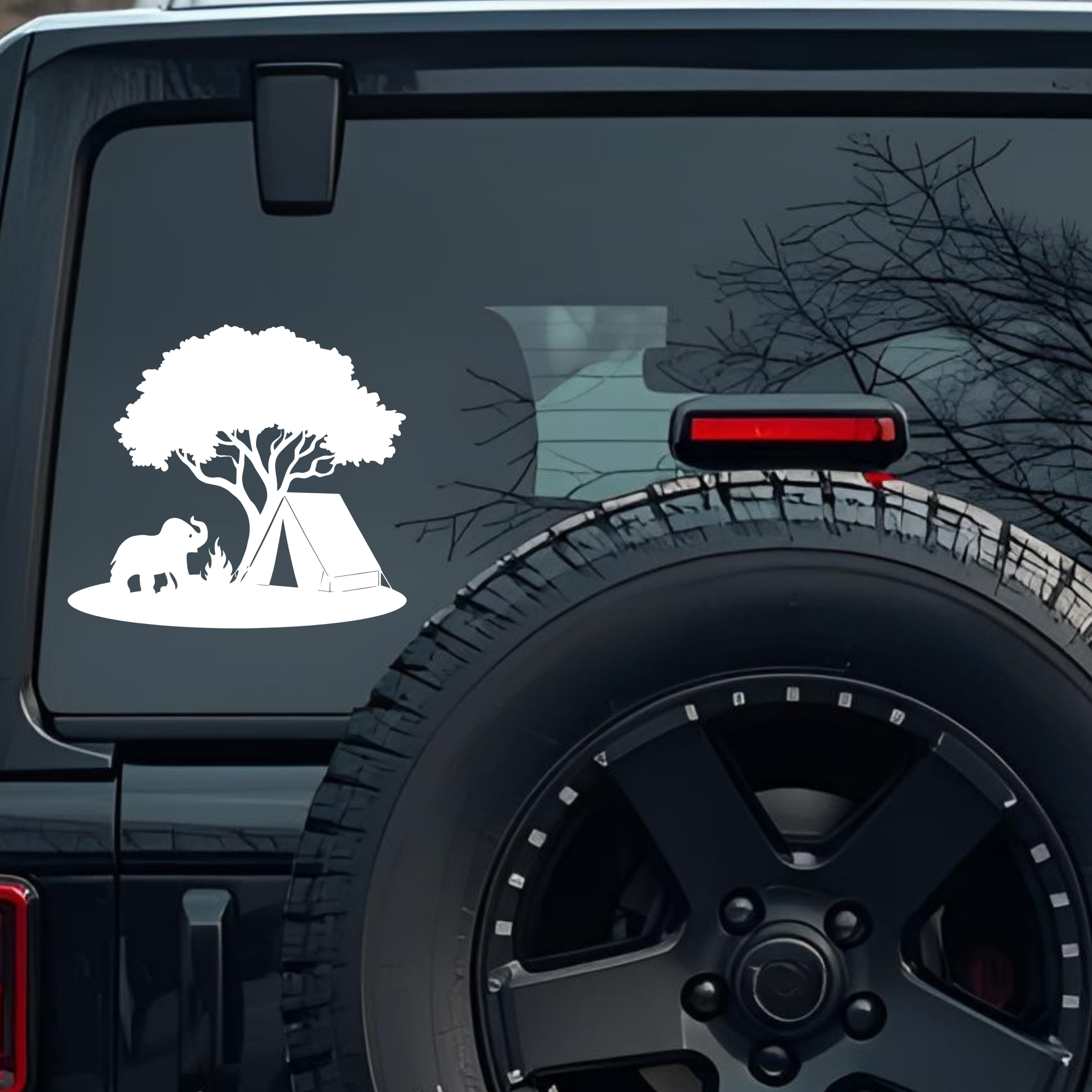 Camping or Safari Theme with a Stylized Elephant Large 6 inch Premium Decal Sticker For Car Bumper W