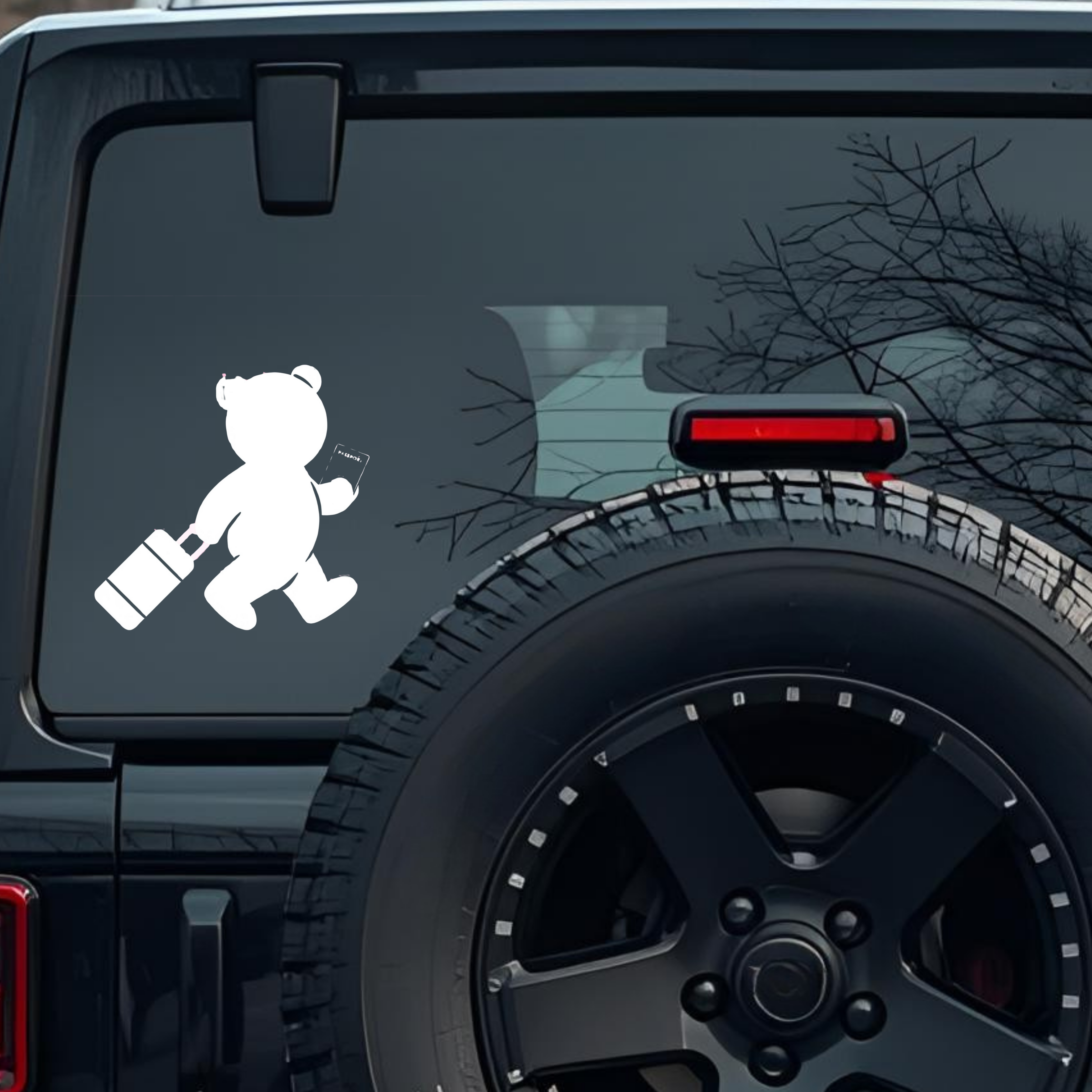 Teddy Bear Carrying a Suitcase & Holding a Passport Large 6 inch Premium Decal Sticker For Car Bumpe