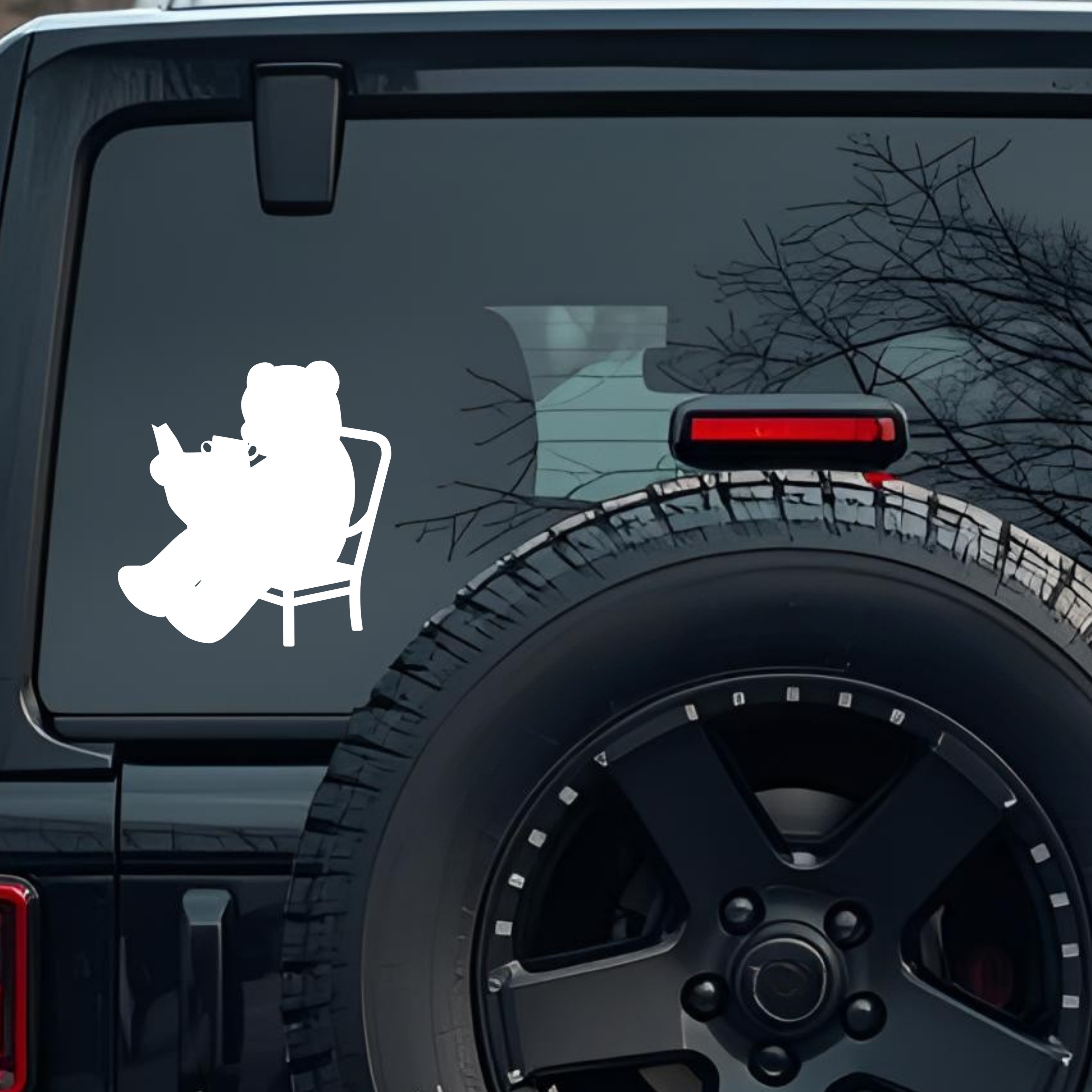 Bear Sitting in a Chair & Reading a Book Large 6 inch Premium Decal Sticker For Car Bumper Window Re