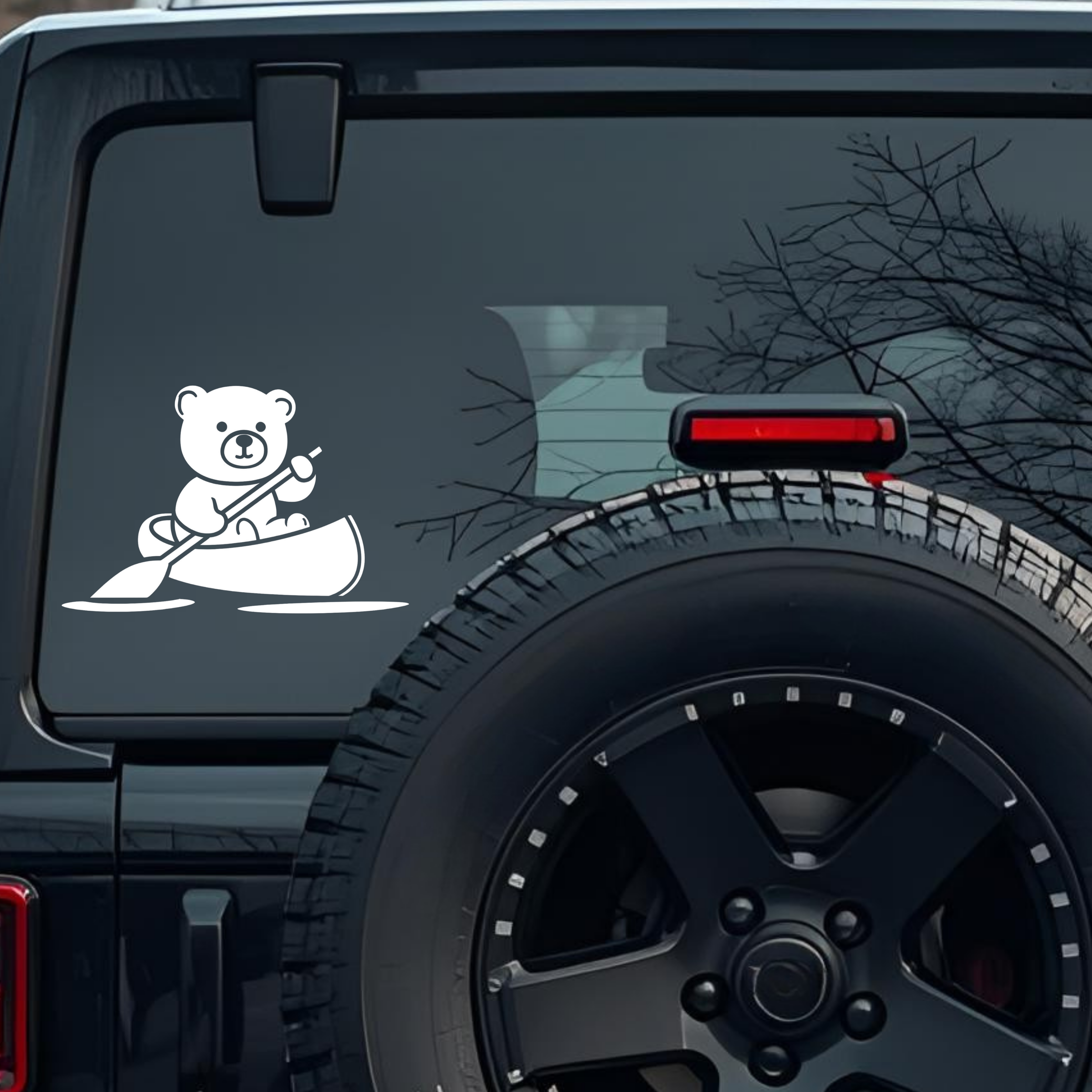 Teddy Bear Paddling a Small Boat Large 6 inch Premium Decal Sticker For Car Bumper Window Rear Winds