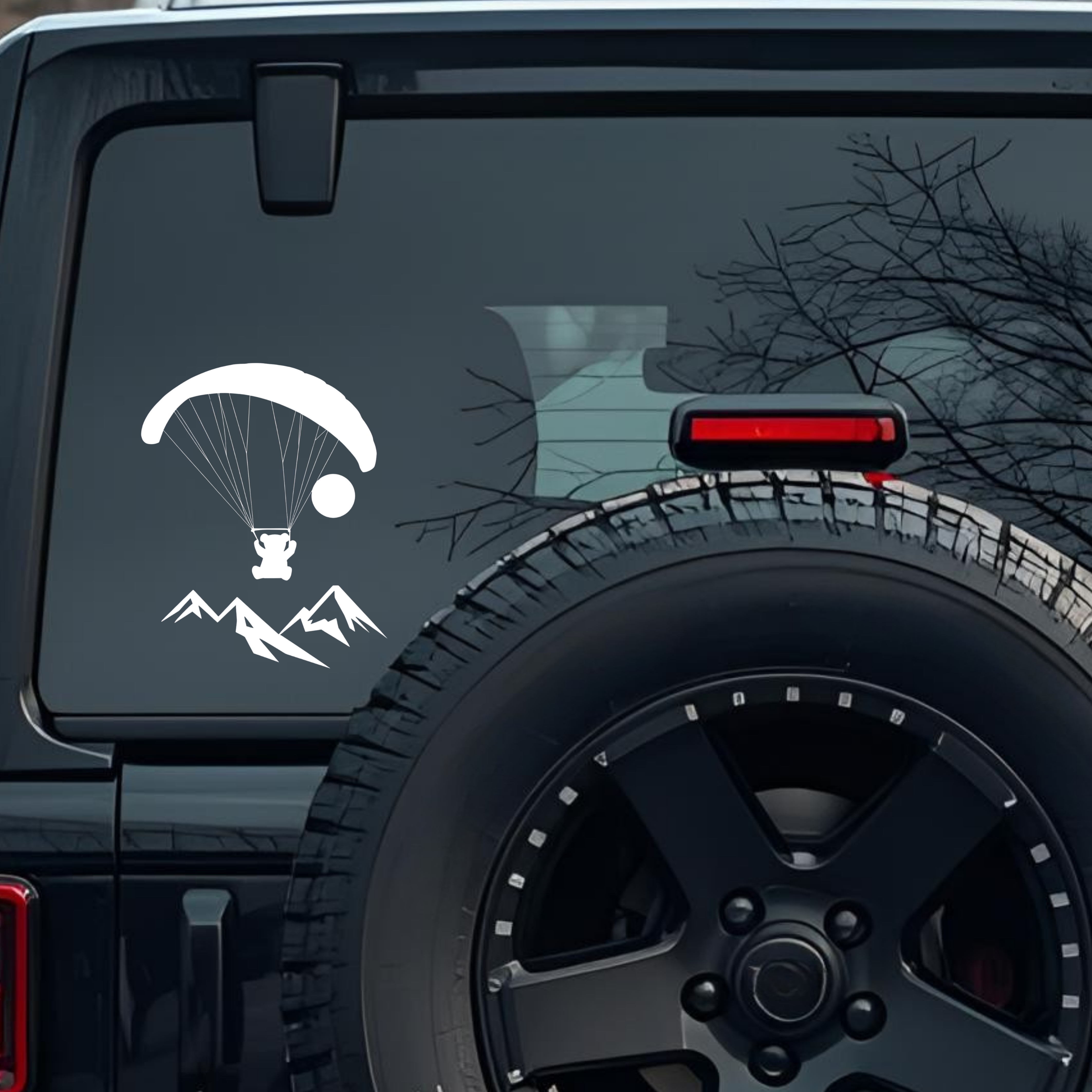 Paraglider Silhouette Flying Above a Mountain Range Large 6 inch Premium Decal Sticker For Car Bumpe