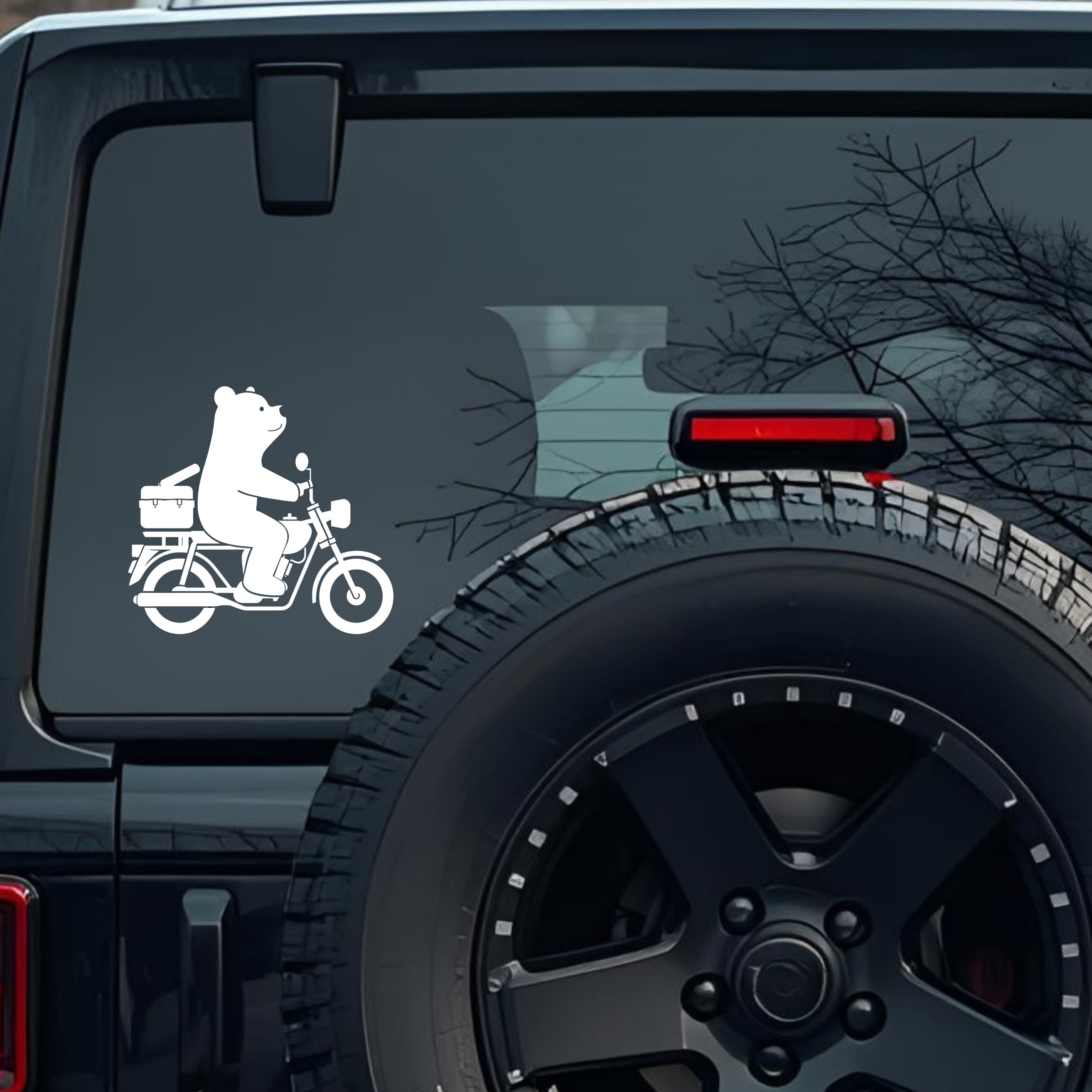 Cartoon Bear Riding a Motorcycle or Motor Scooter Large 6 inch Premium Decal Sticker For Car Bumper 