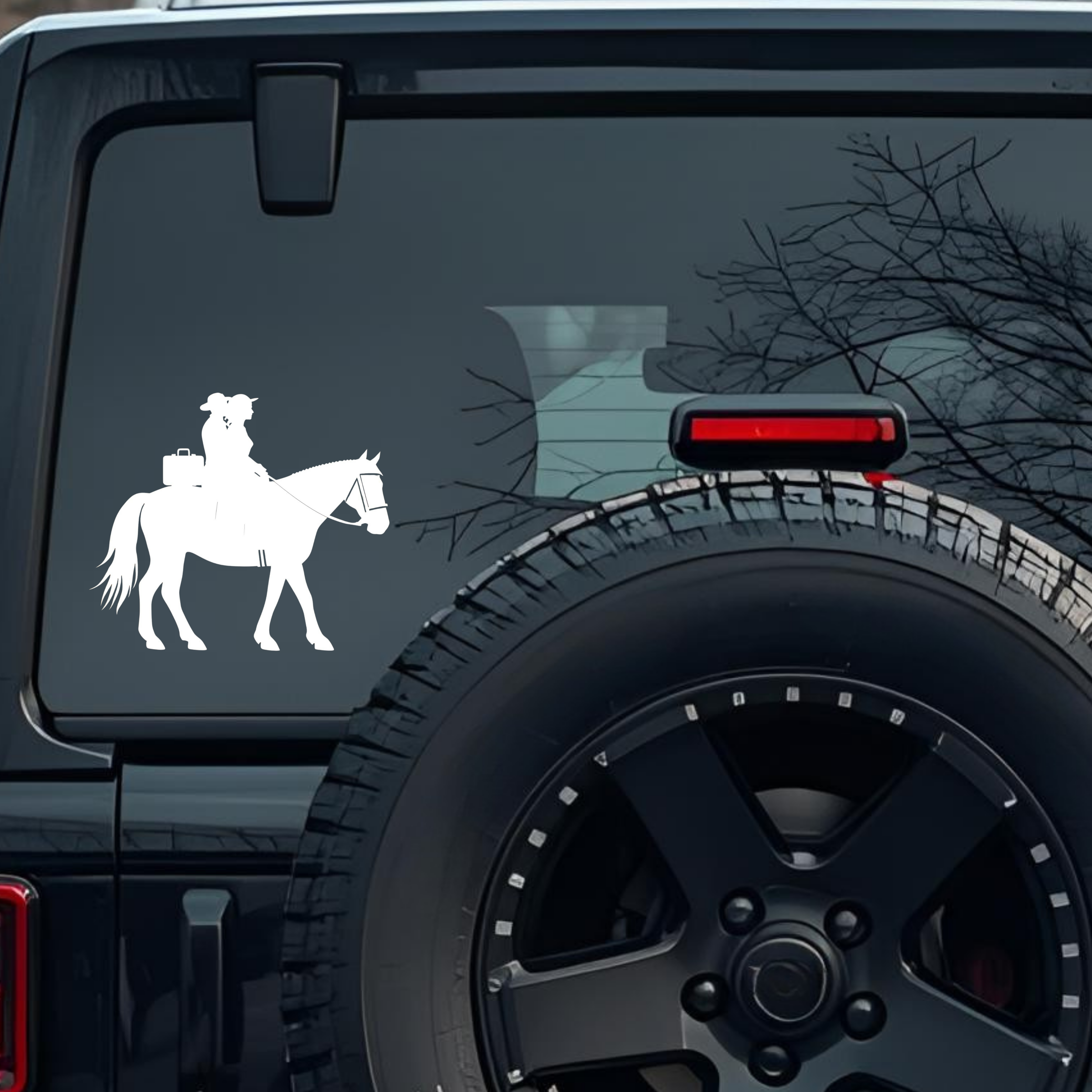 Cowgirl on Horse Silhouette Vinyl Decal Large 6 inch Premium Decal Sticker For Car Bumper Window Rea