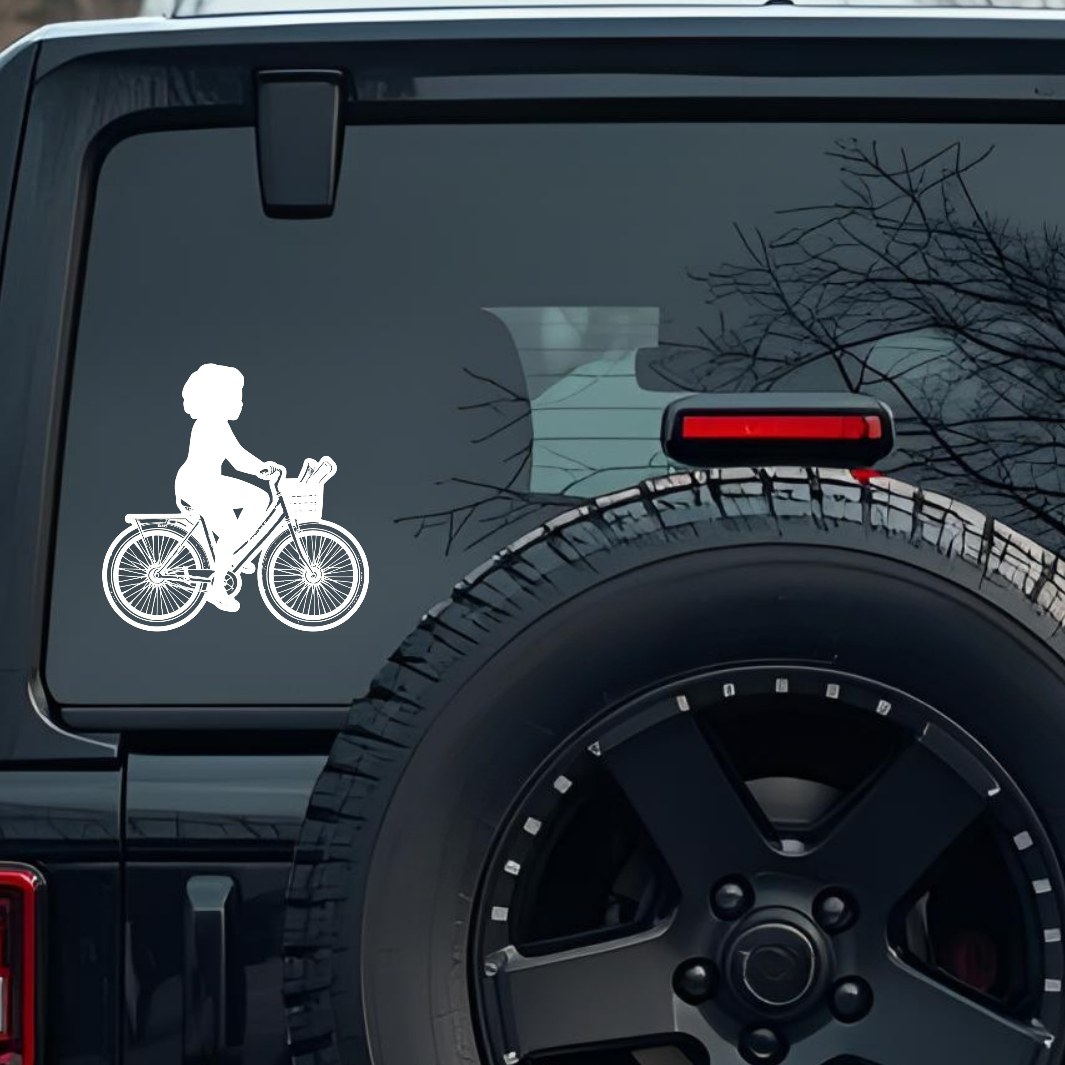 Silhouette of a Girl Riding a Retro-Style Bicycle Large 6 inch Premium Decal Sticker For Car Bumper 