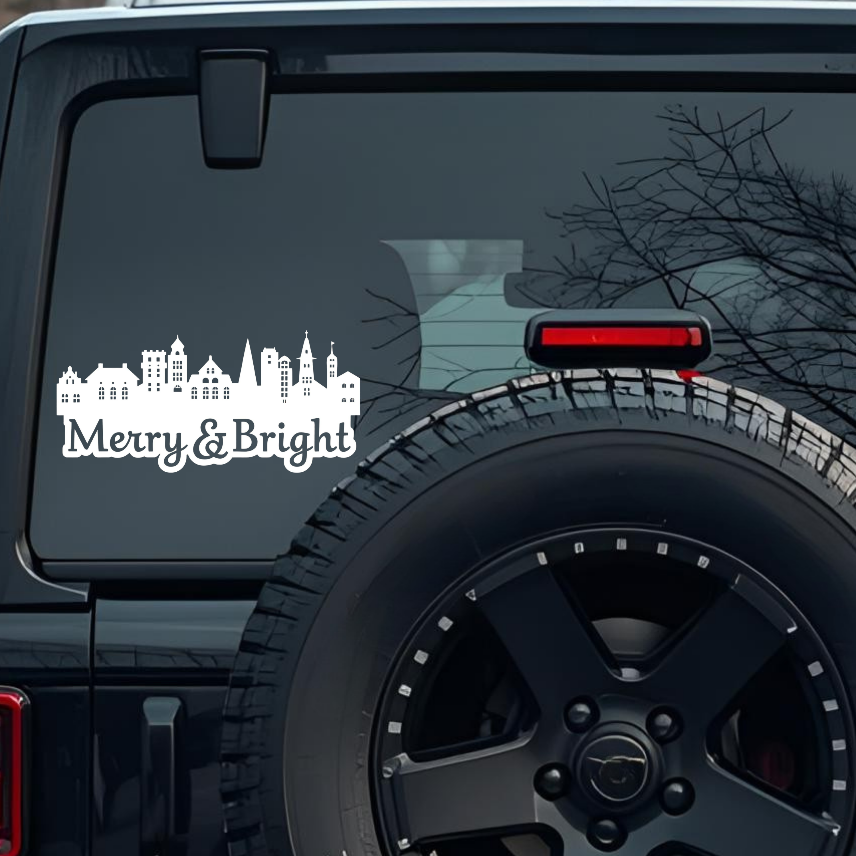 Merry & Bright Large 6 inch Premium Decal Sticker For Car Bumper Window Rear Windshield Stickers, Wa