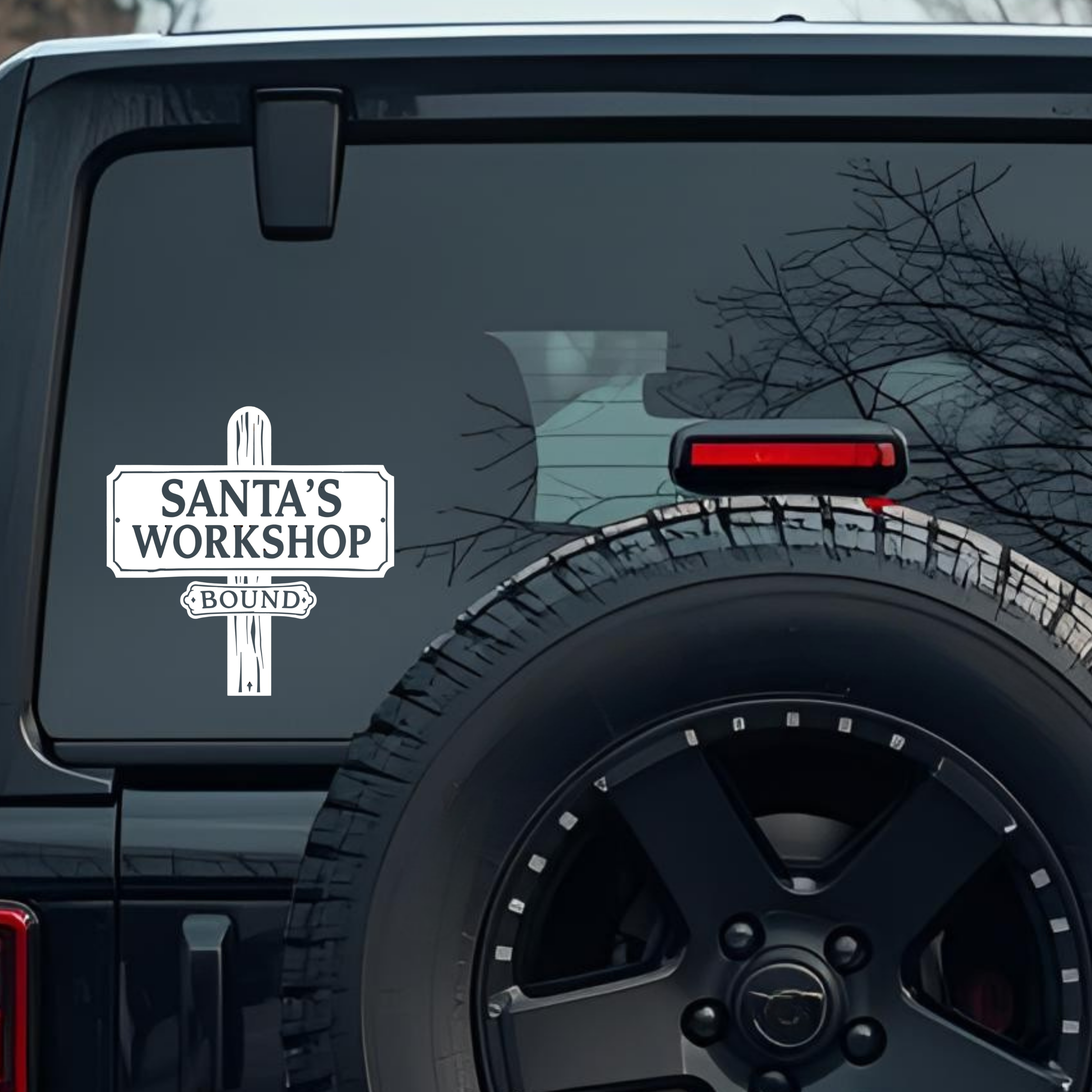 Santa's Workshop Bound Large 6 inch Premium Decal Sticker For Car Bumper Window Rear Windshield Stic