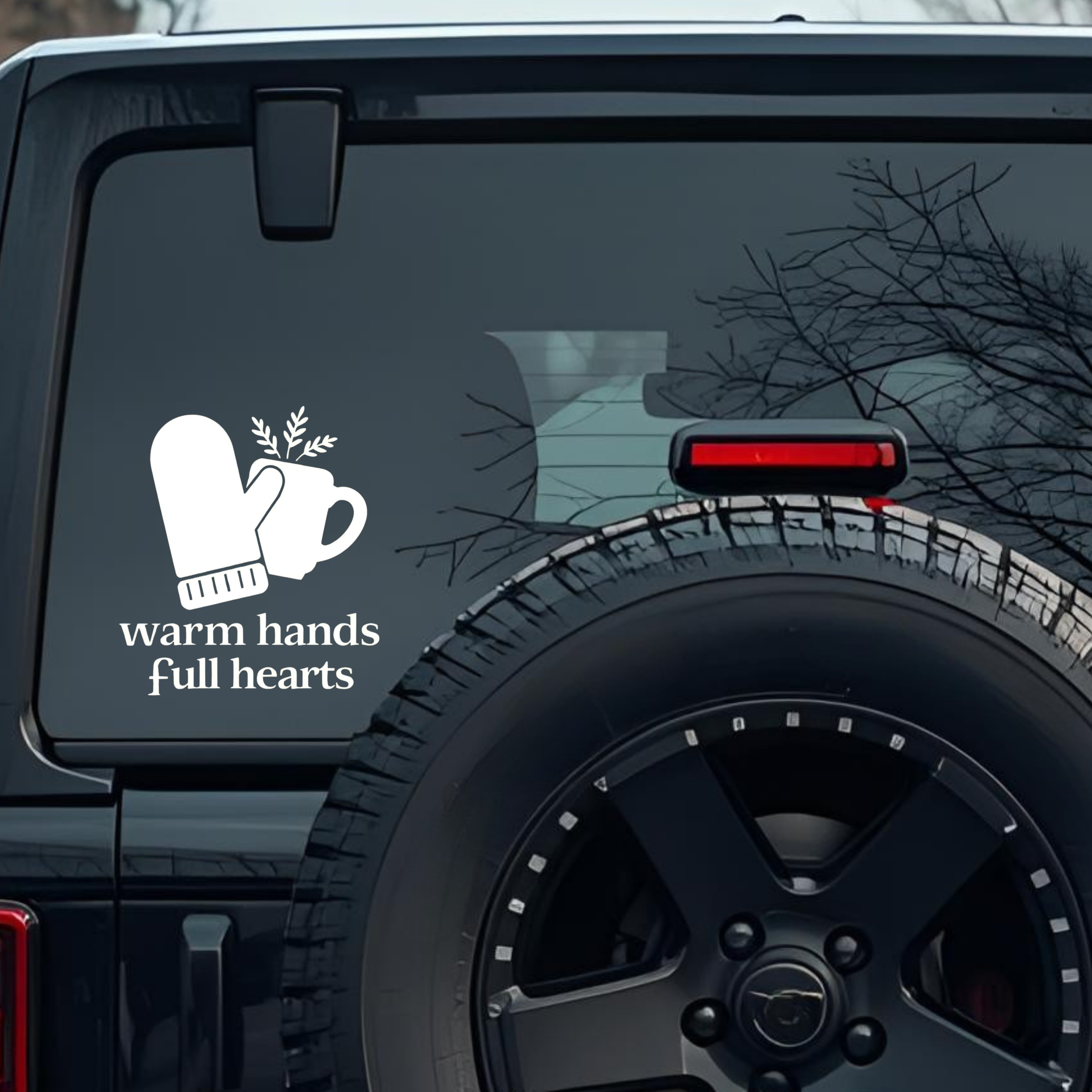 Warm Hands Full Hearts Large 6 inch Premium Decal Sticker For Car Bumper Window Rear Windshield Stic