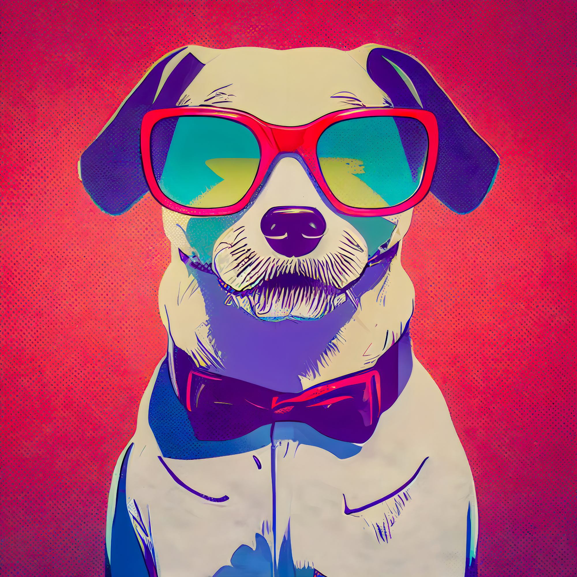 Vinyl Decal, Stylish Pet Portrait with Bright Red Eyewear and Elegant Neckwear for Home Decor (5" x 